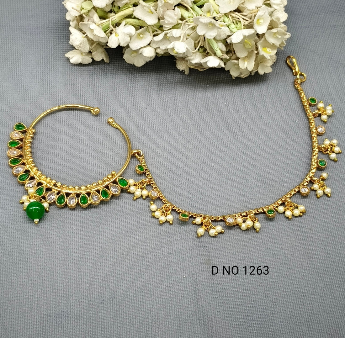 Rajputi Nath With White Pearls And Chain Sku 1263 H-1