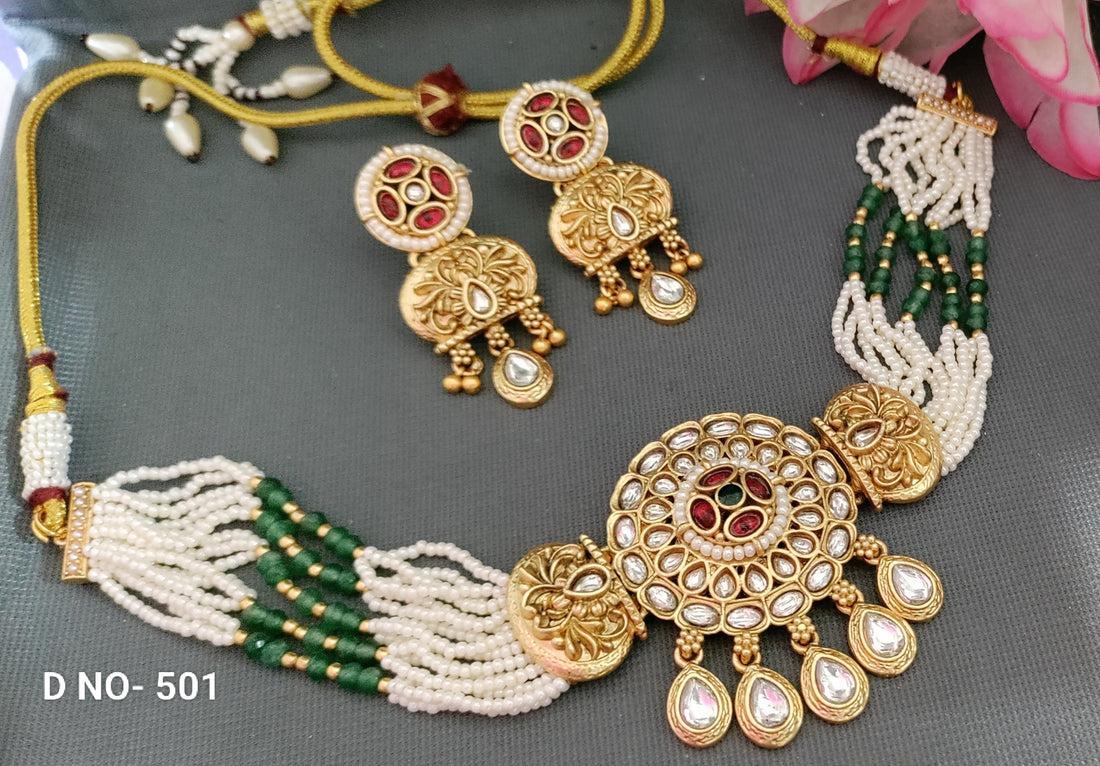 Antique Golden Kundan Necklace SKU-501 D-5