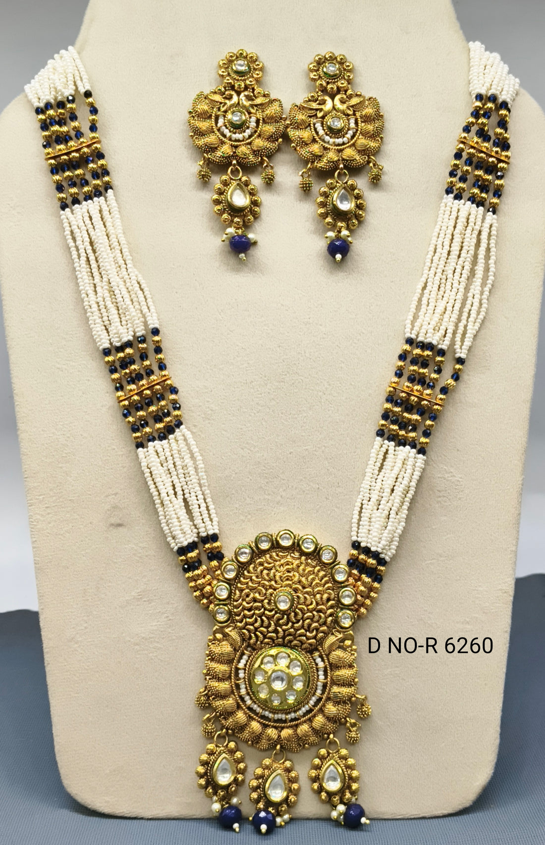 Kundan Pearl Long Necklace Set Sku-6260 D4
