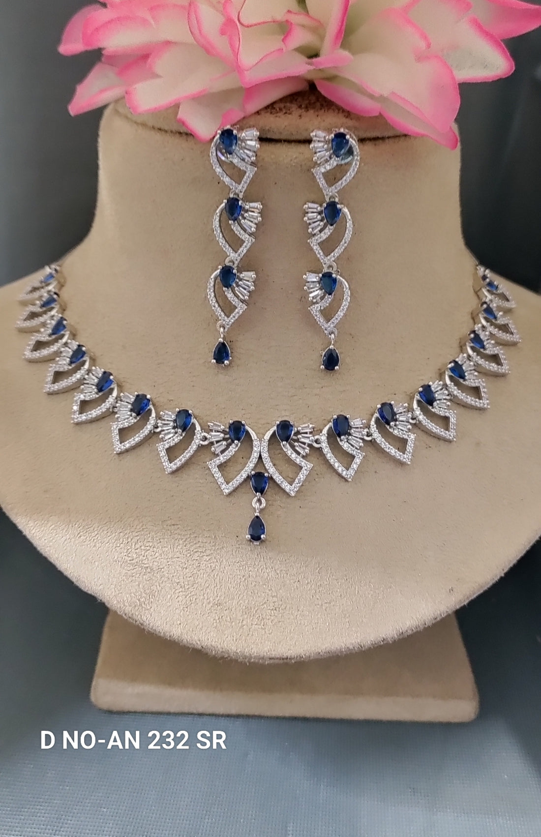 Cz Rodium Ad Necklace Set SKU-AN 232 SR/C-3