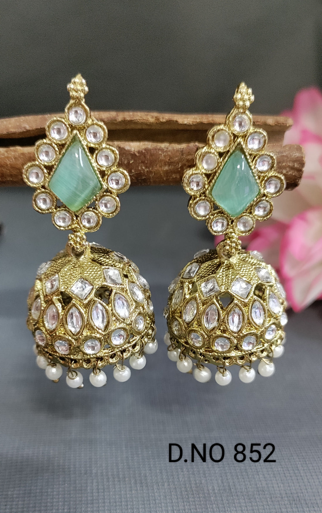 Kundan Mehandi Jhumki Earring Sku 852 A/1 Sale