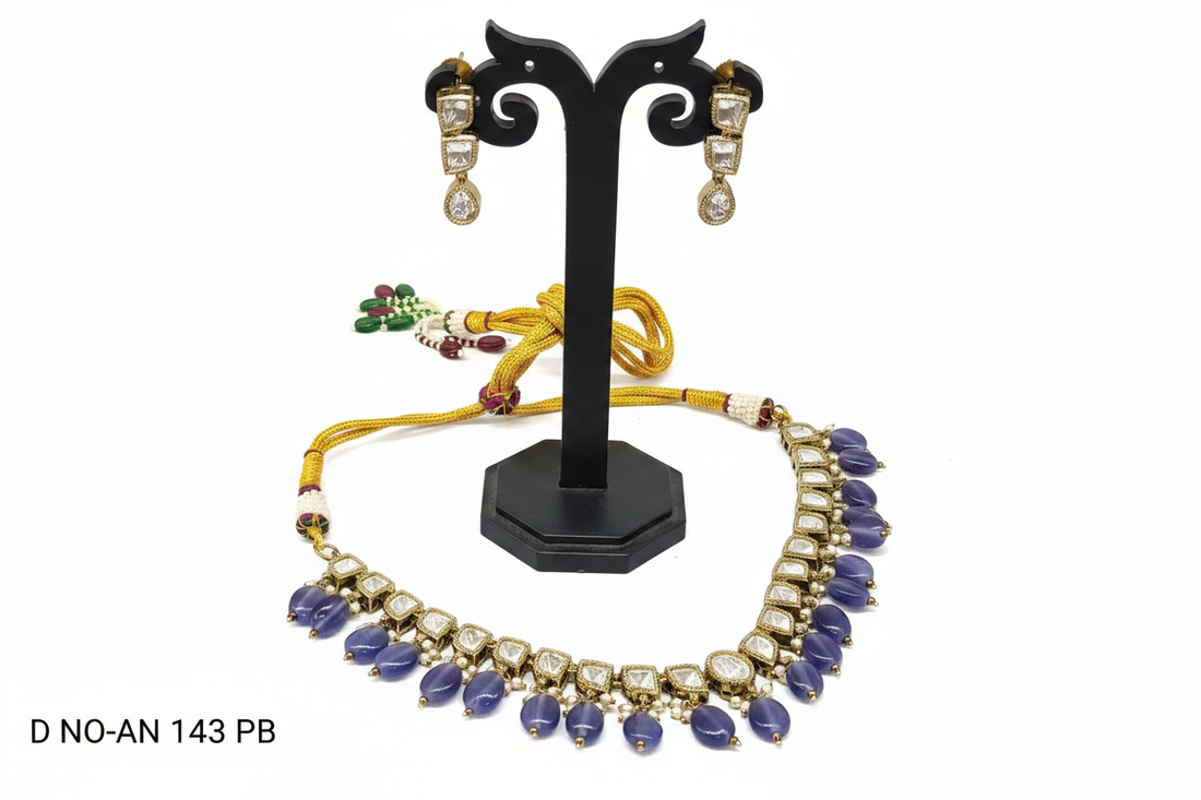 Mehandi Moissanite  Kundan Necklace Set Sku AN 143 PB D4