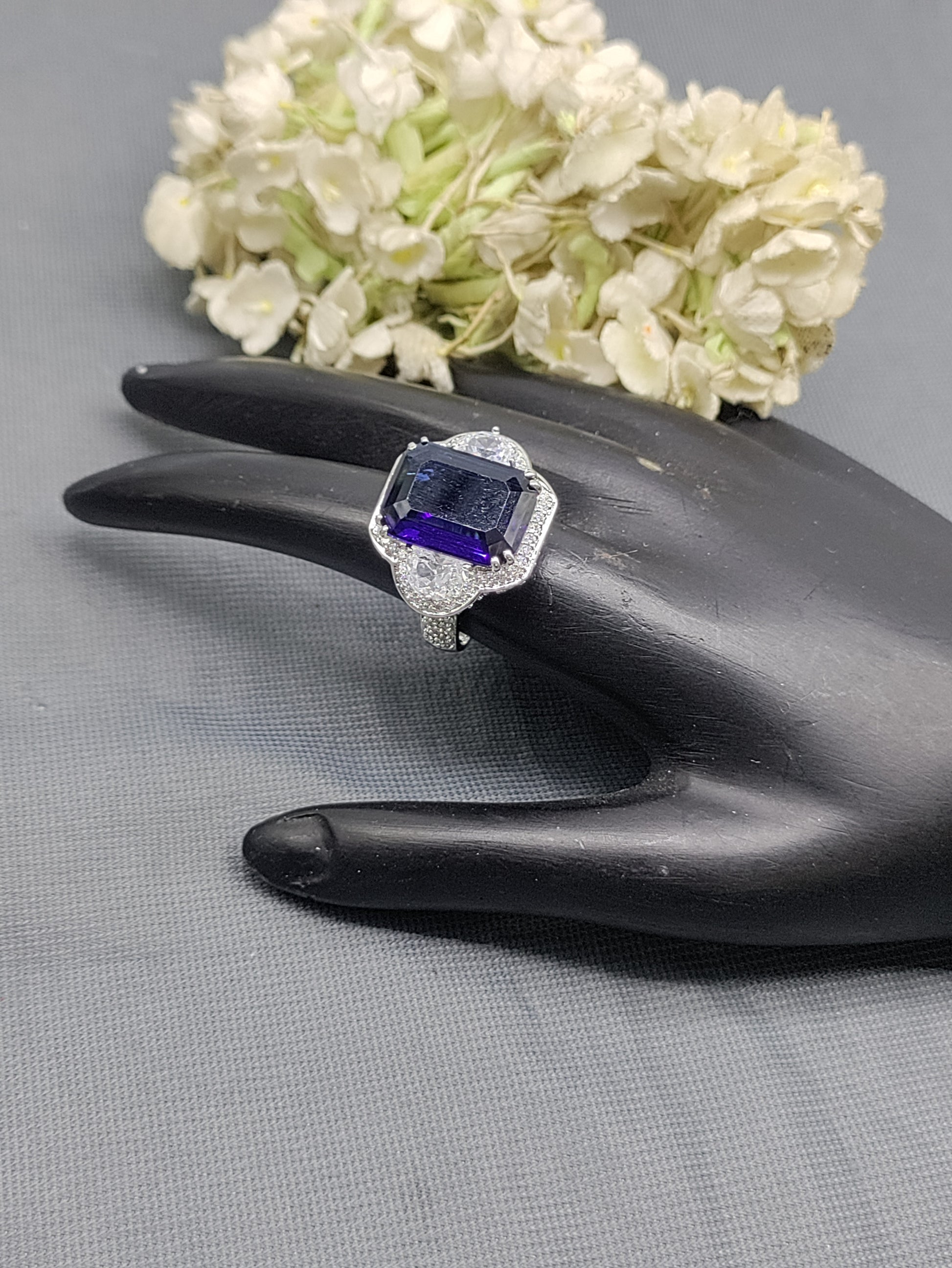 Rodium American Diamond Finger Ring Sku-5966 rchiecreation