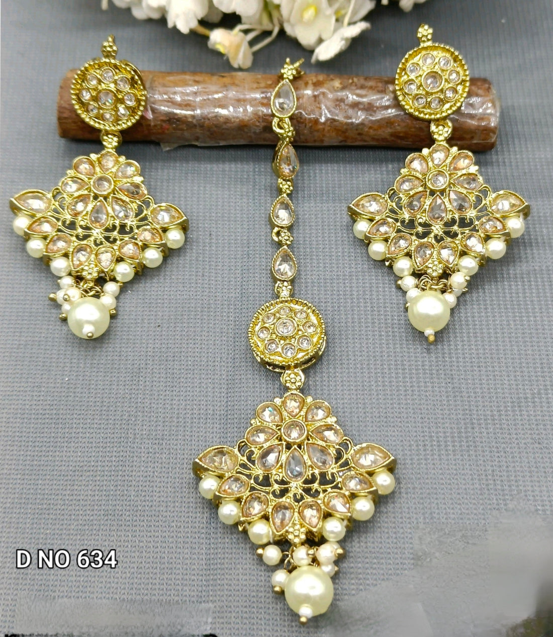Polki Mehandi Earring & Tica Sku 634 ME Sale
