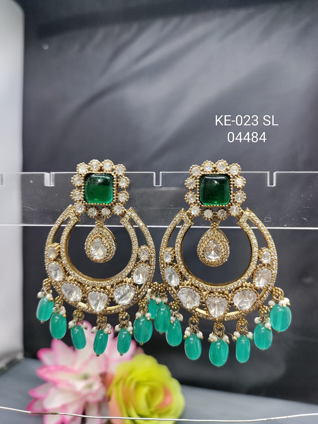 Moissanite Kundan Earring SKU KE 023 SL C1 rchiecreation