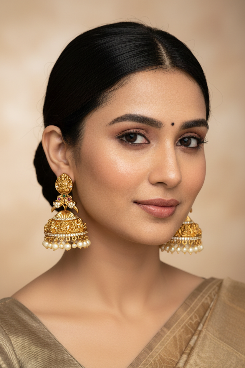 Antique Golden Temple Zhumki Earring SKU -AE 199 SG D-3