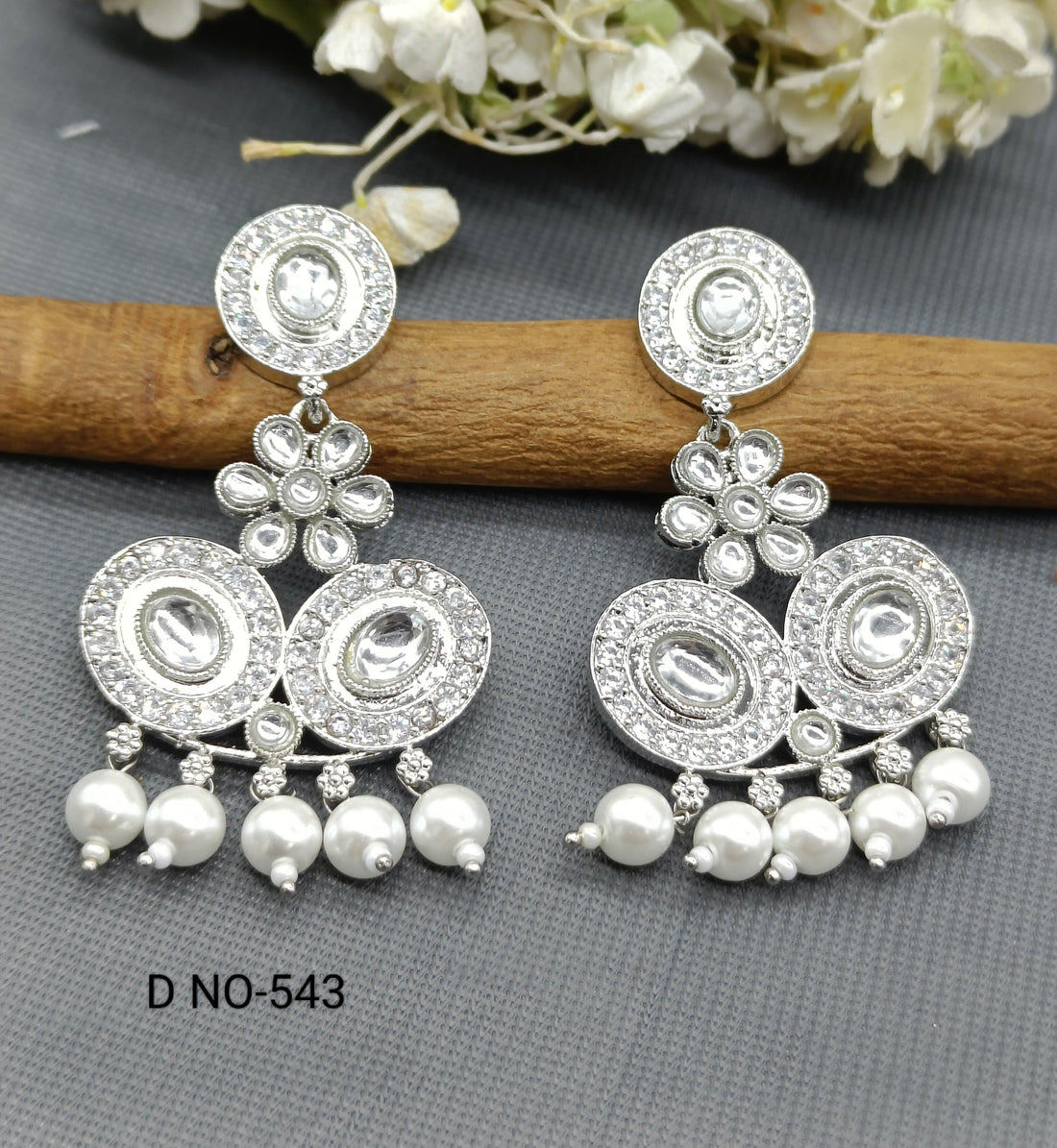 Rodium Kundan Earings SKU 543 E3 - rchiecreation