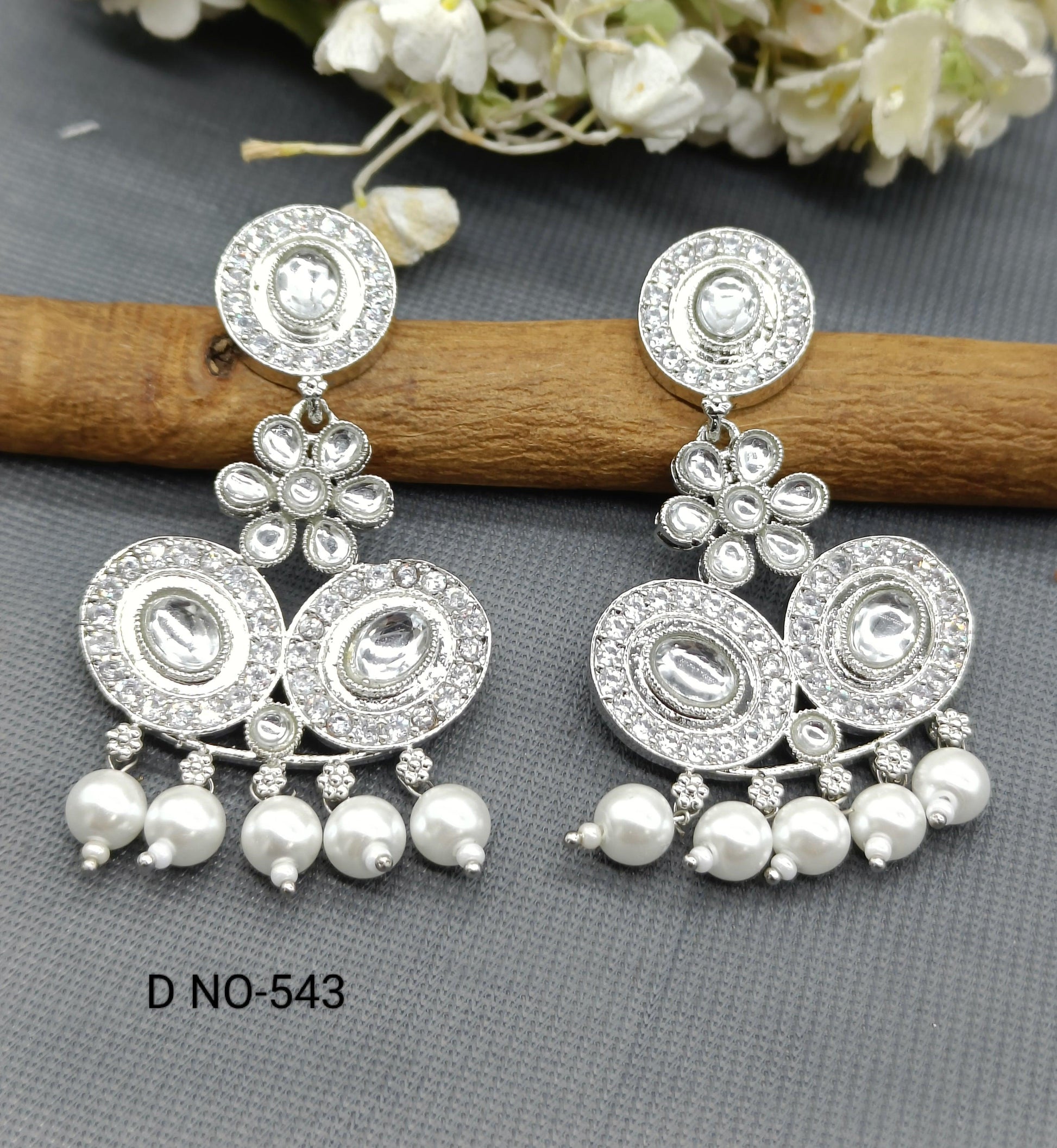 Rodium Kundan Earings SKU 543 E3 - rchiecreation
