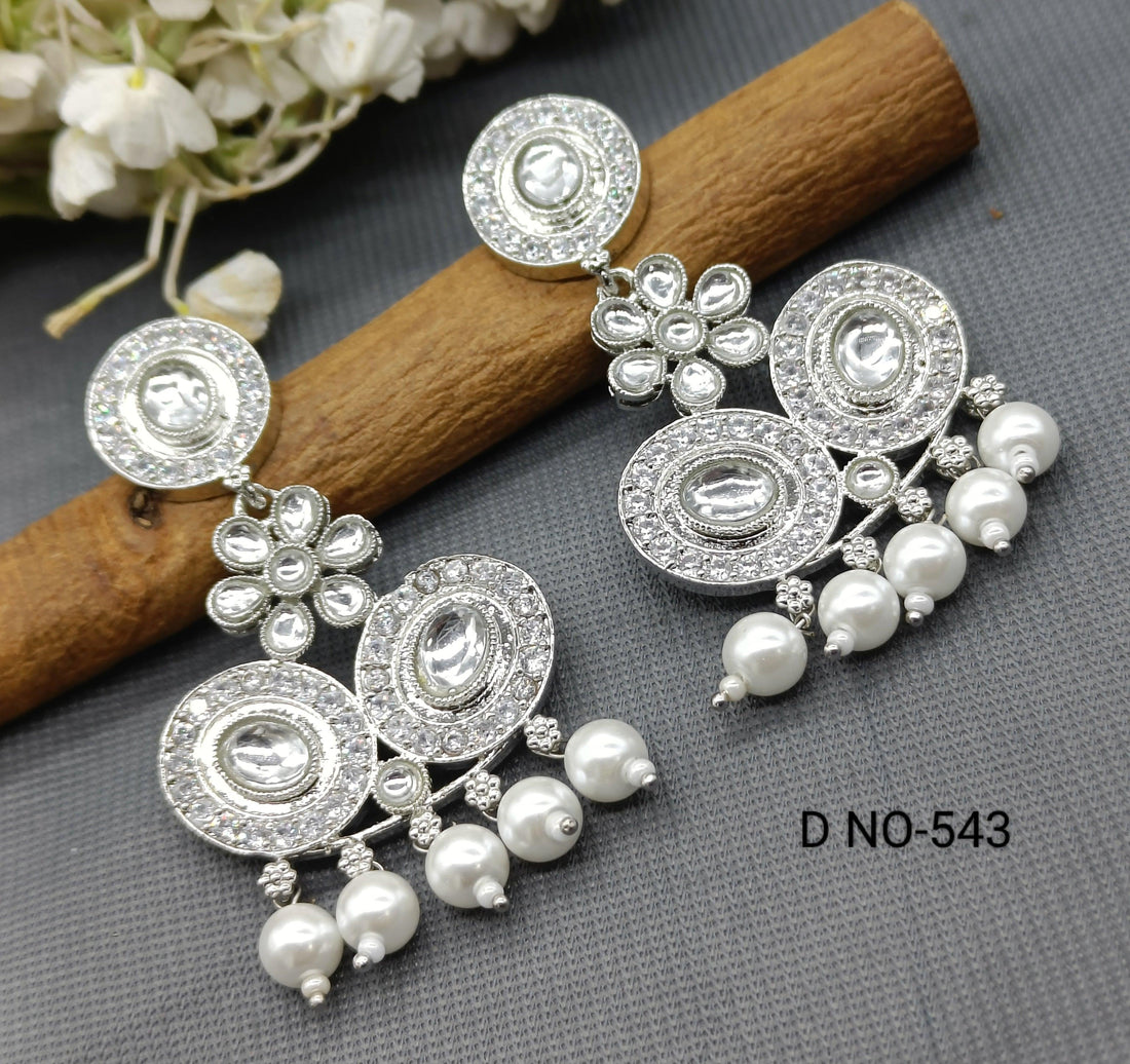 Rodium Kundan Earings SKU 543 E3 - rchiecreation