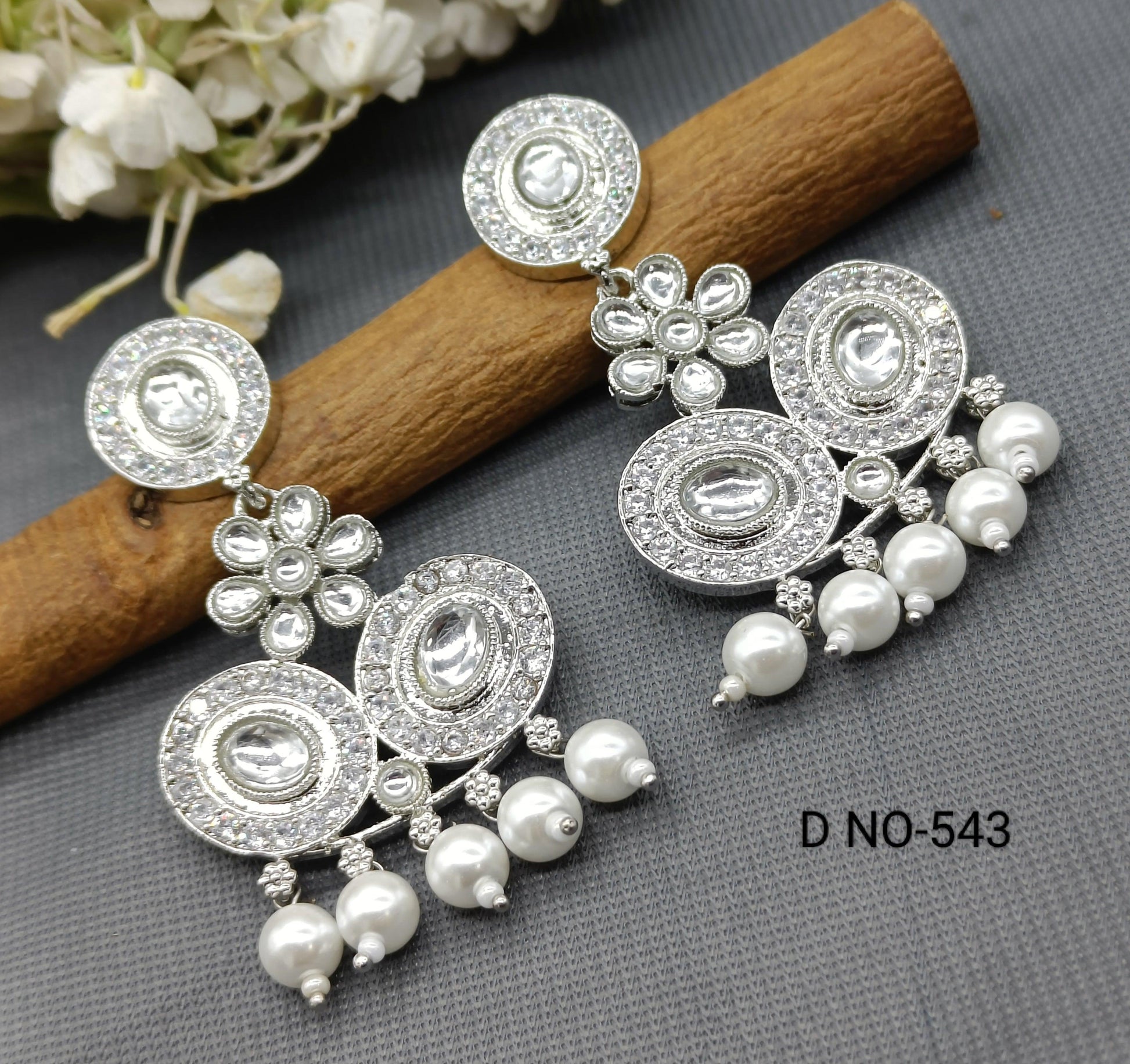Rodium Kundan Earings SKU 543 E3 - rchiecreation