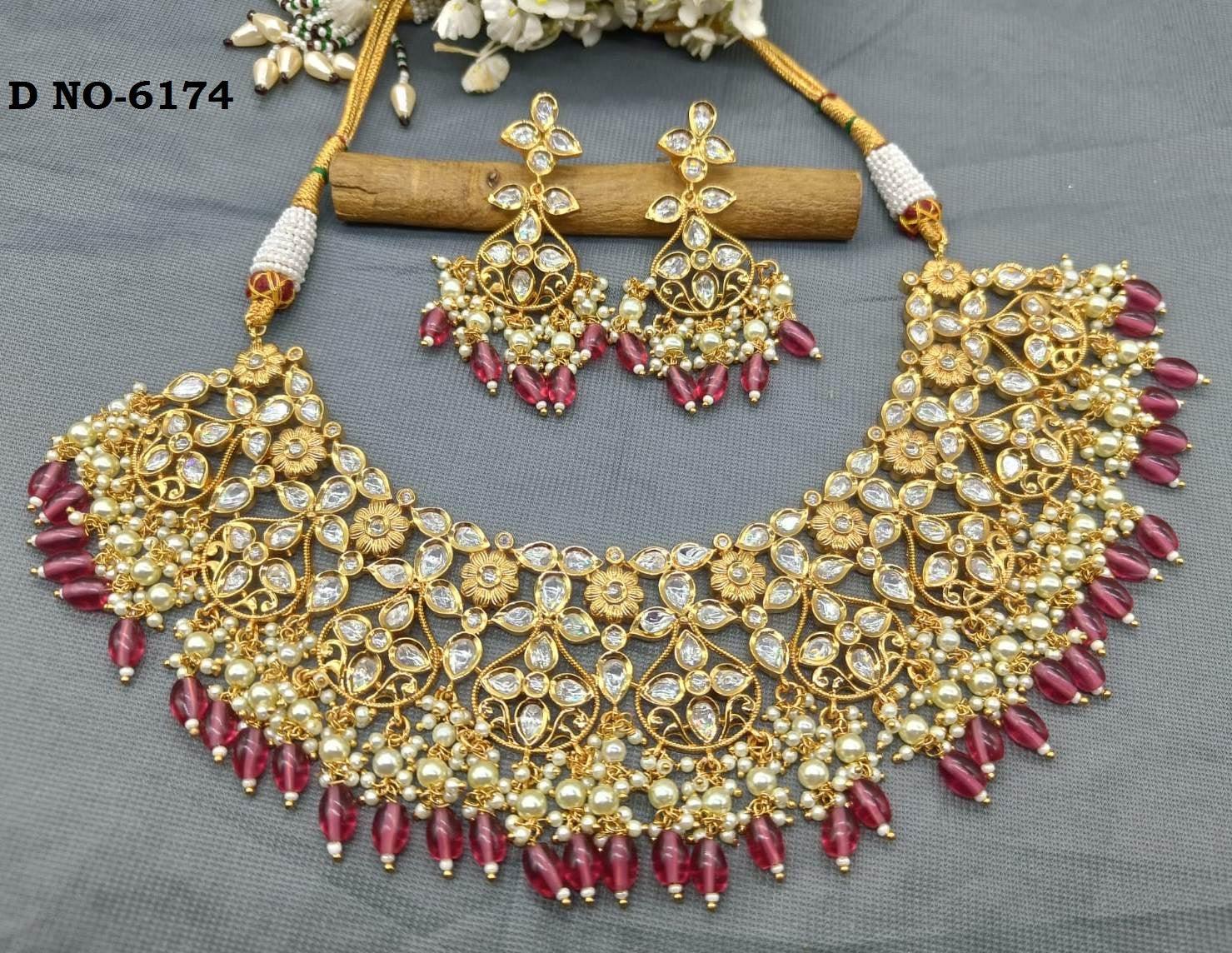 Tiyaani Kundan Necklace Set Sku-6174 D5 - rchiecreation