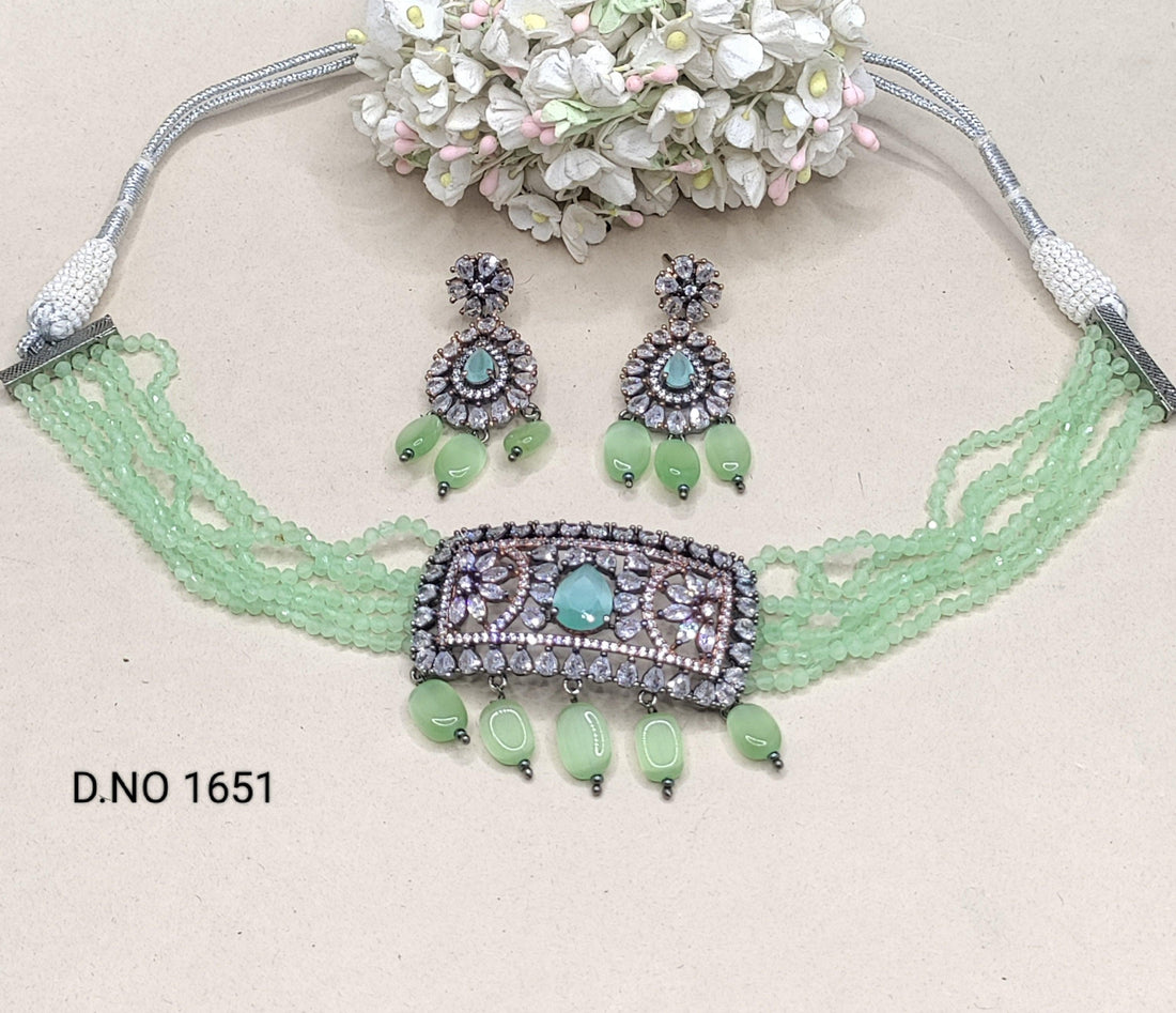 American Diamond Choker Set Victorian Sku_1651 C3 - rchiecreation