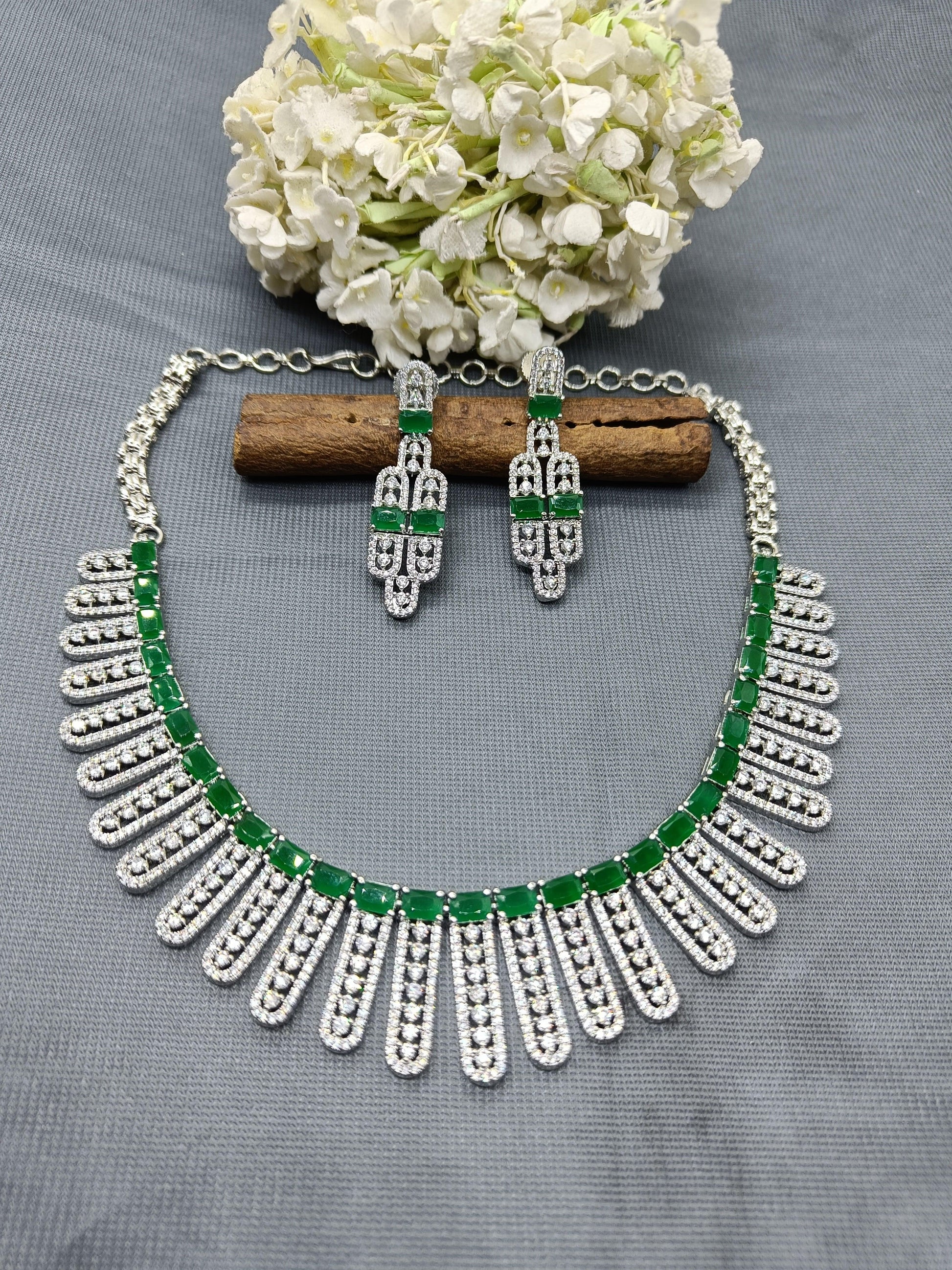 American Diamond Necklace Rodium Sku-5664 C3 - rchiecreation