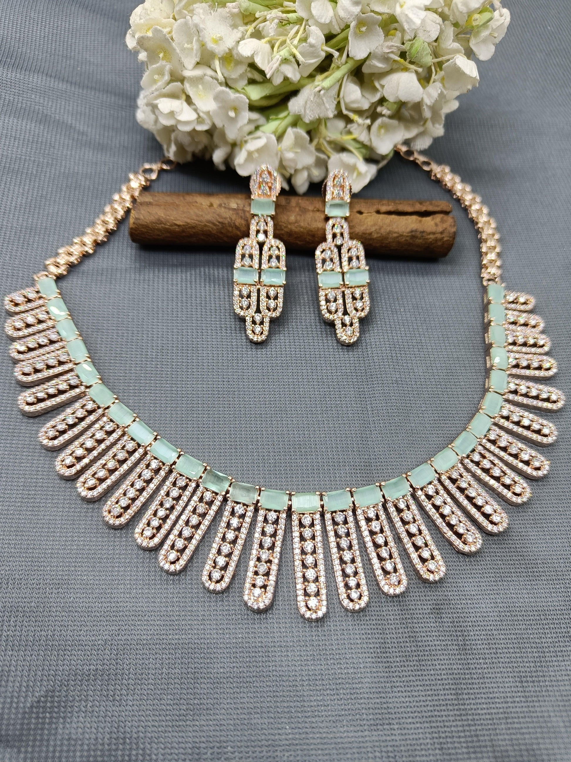 American Diamond Necklace Rosegold Sku-5664 C3 - rchiecreation