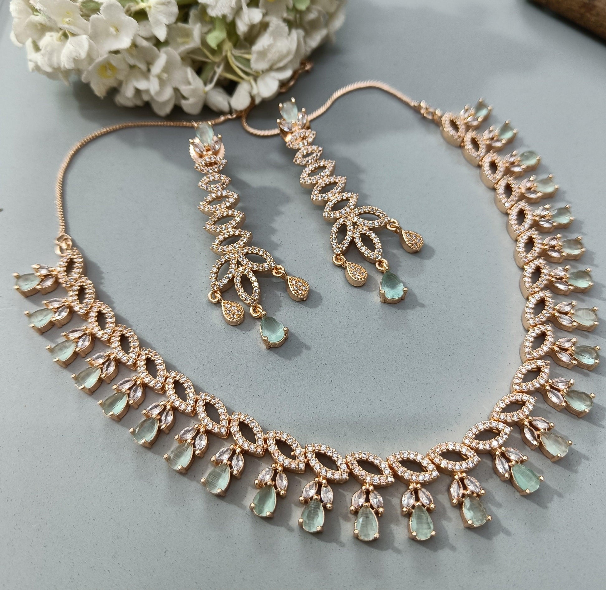 American Diamond Necklace Rosegold Sku-5968 C3 - rchiecreation