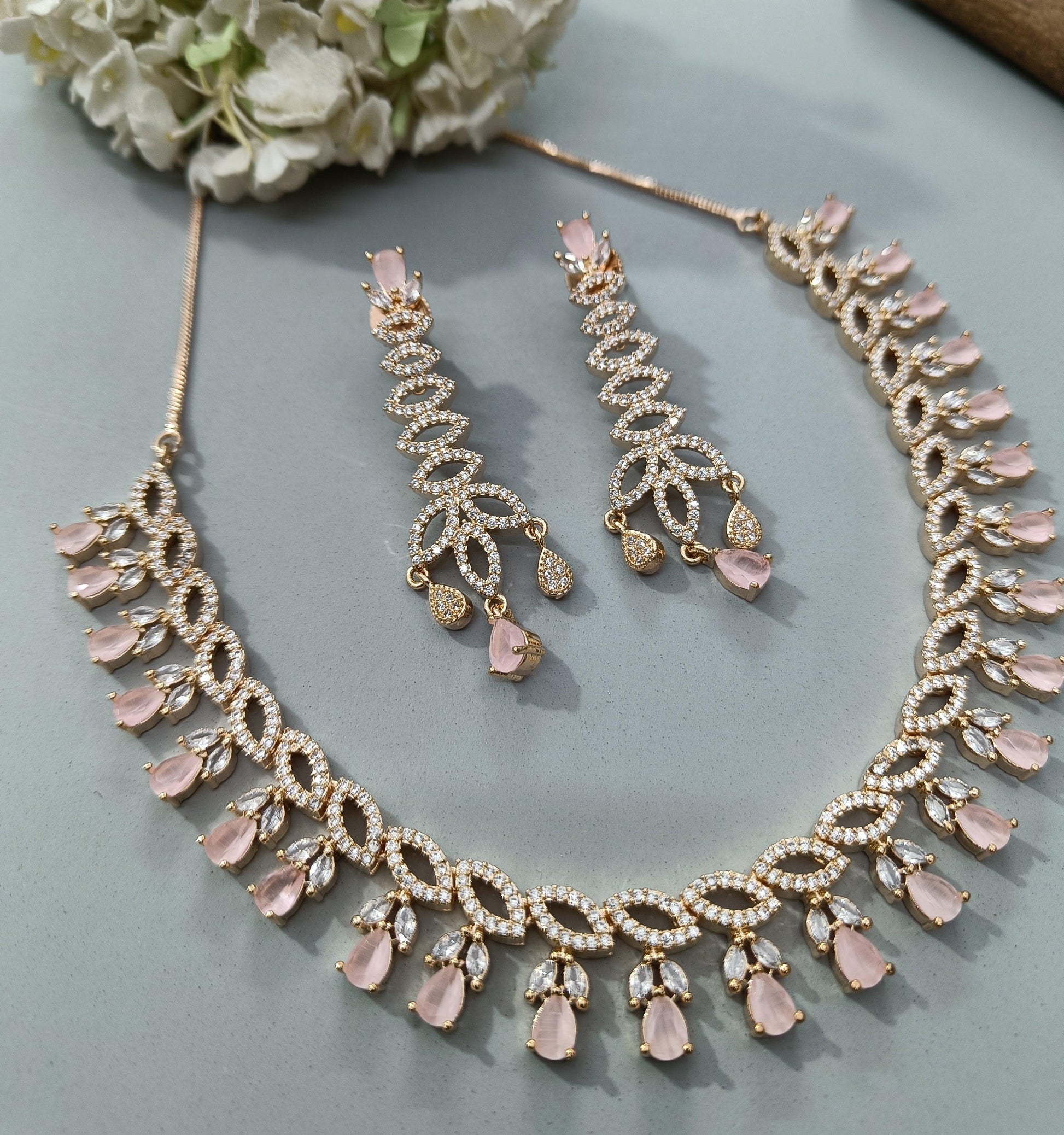American Diamond Necklace Rosegold Sku-5968 C3 - rchiecreation