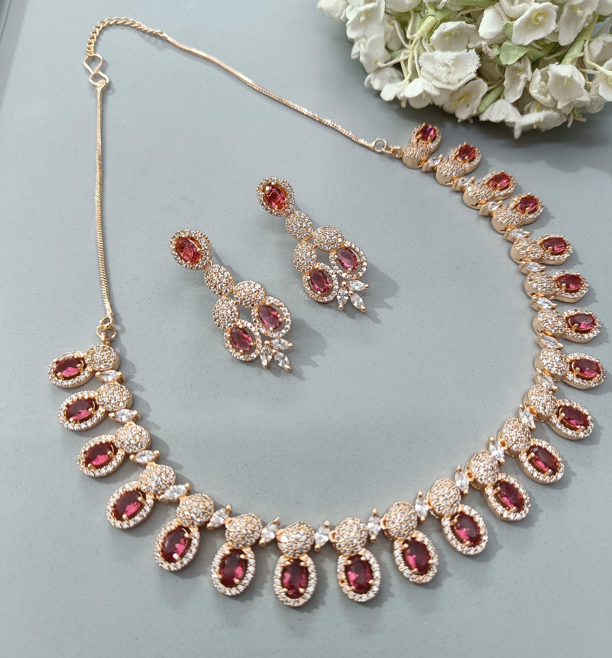 American Diamond Necklace Rosegold Sku 5969 C3 - rchiecreation
