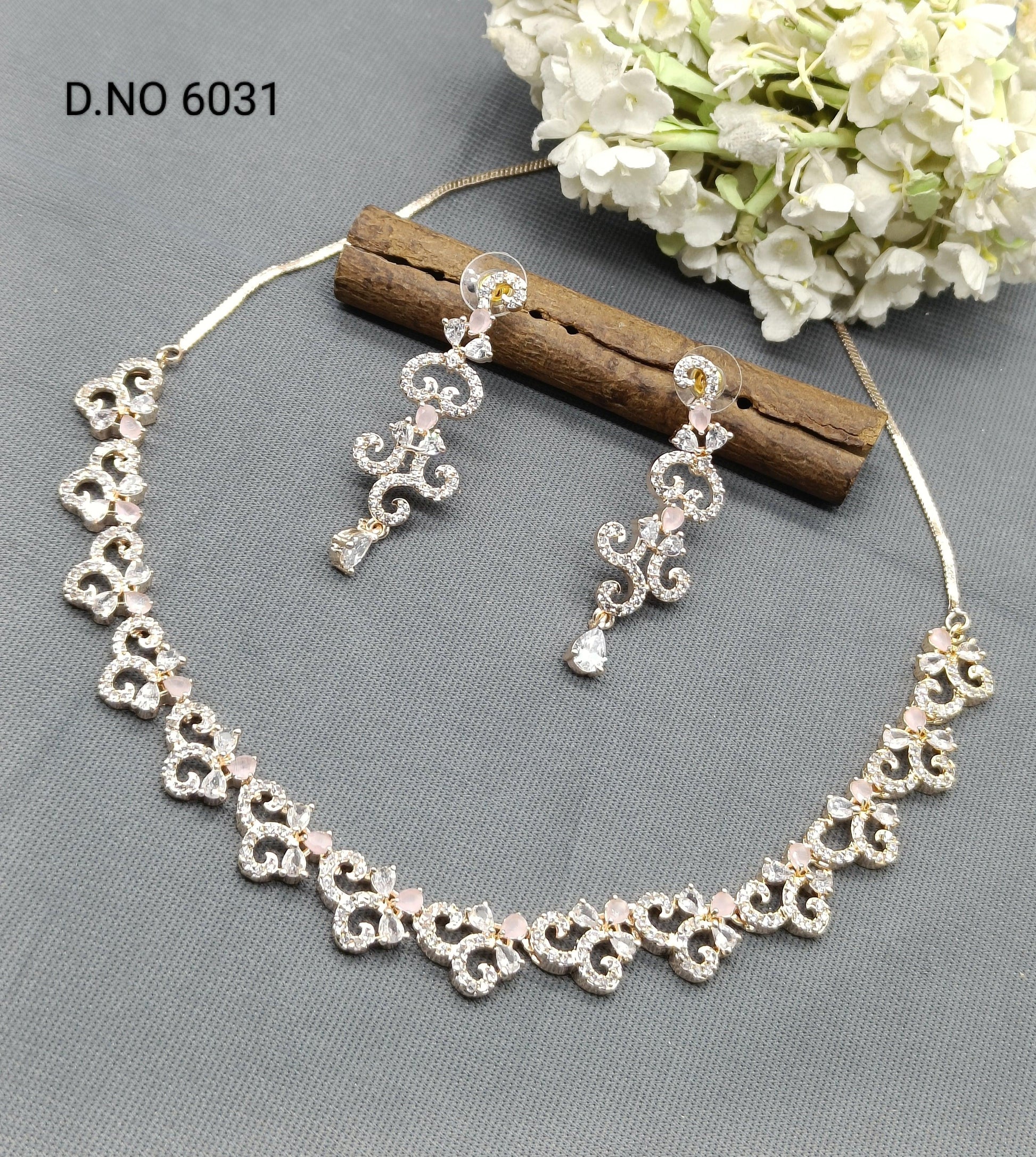 American Diamond Necklace Rosegold Sku 6031 C3 - rchiecreation