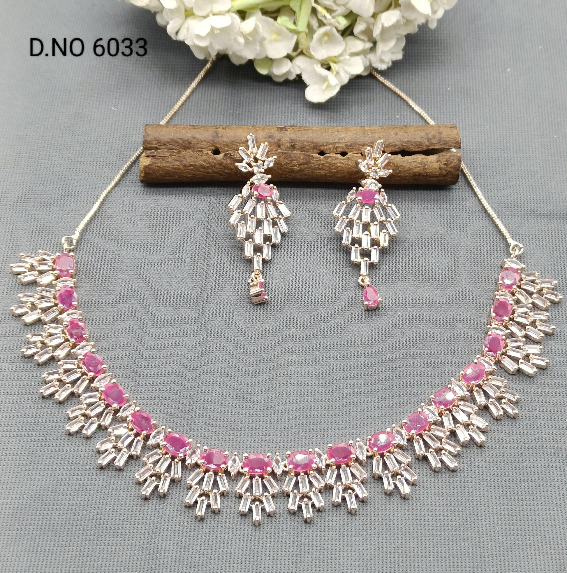American Diamond Necklace Rosegold Sku 6033 C3 - rchiecreation
