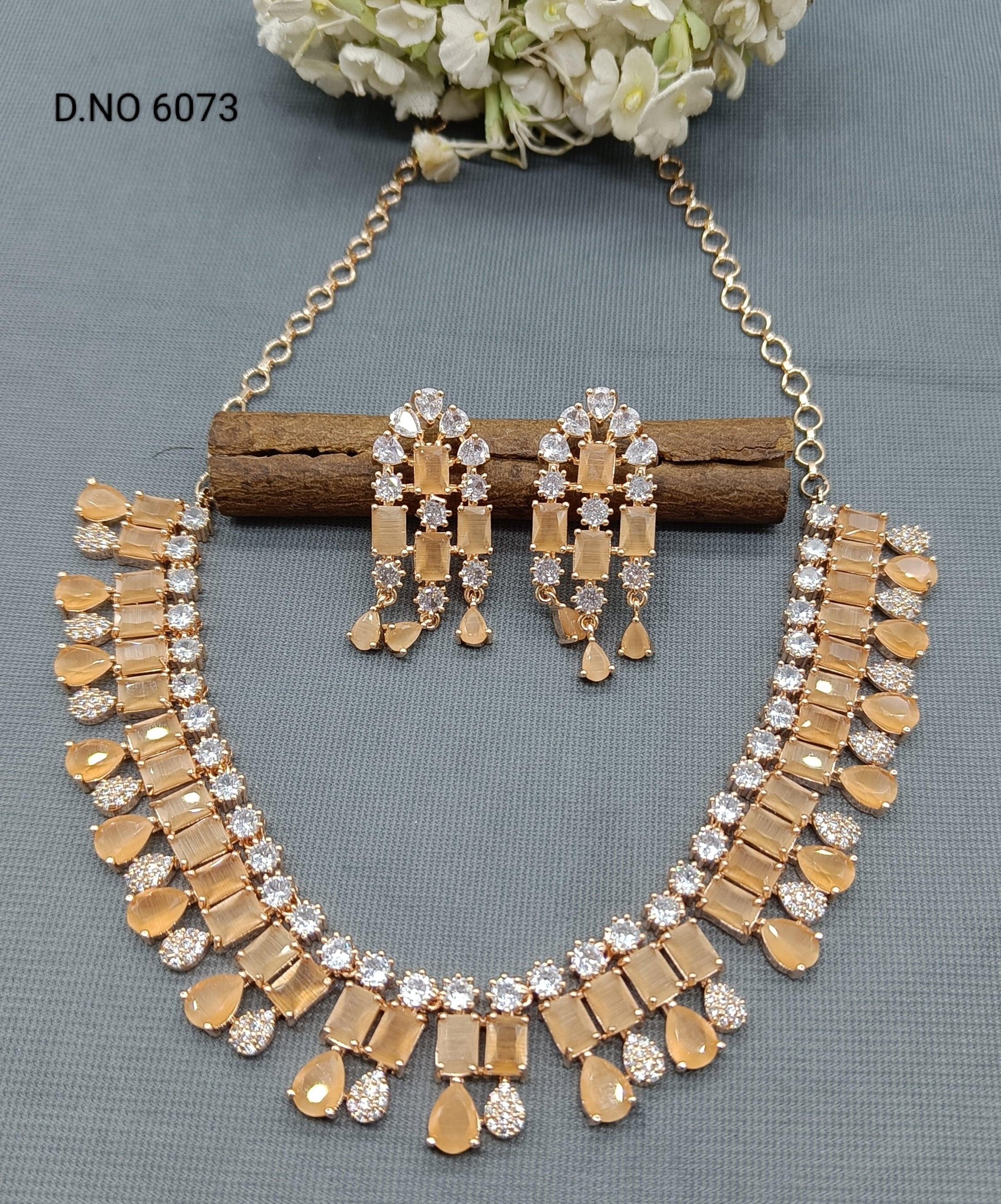 American Diamond Necklace Rosegold Sku 6073 C3 - rchiecreation