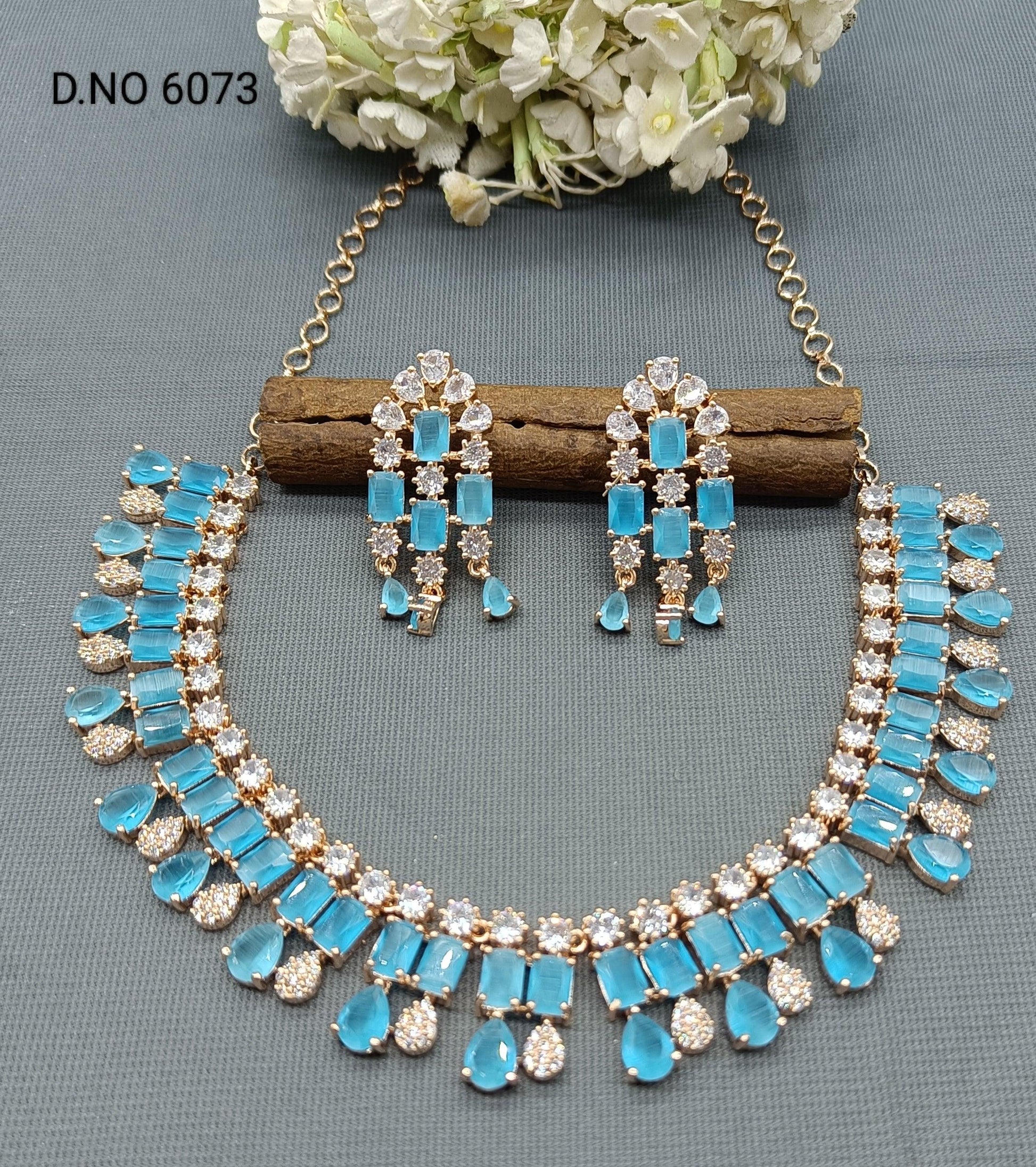 American Diamond Necklace Rosegold Sku 6073 C3 - rchiecreation