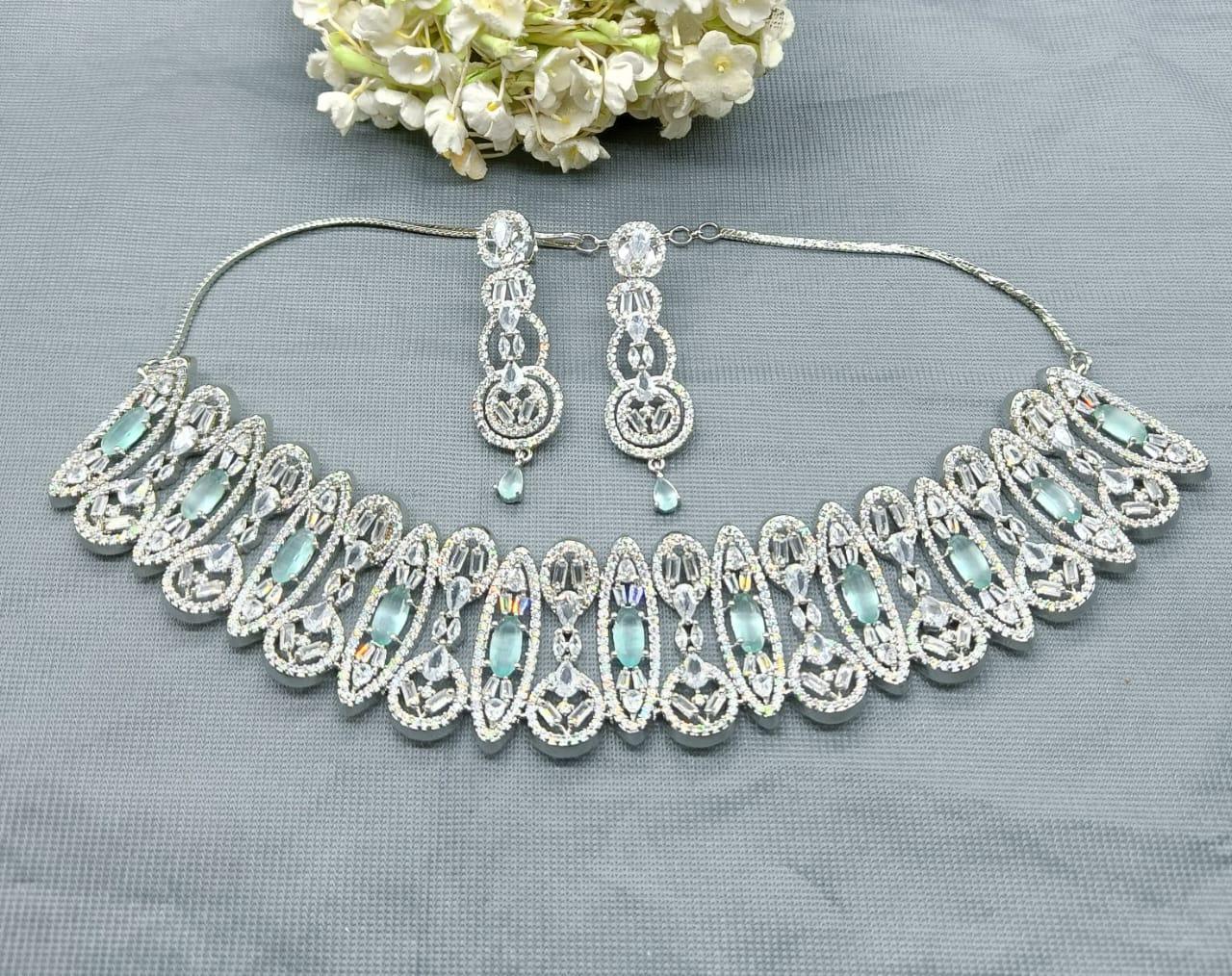 Fashion Jewellery Diamond Necklace Rodium Sku 6056 C3 - rchiecreation