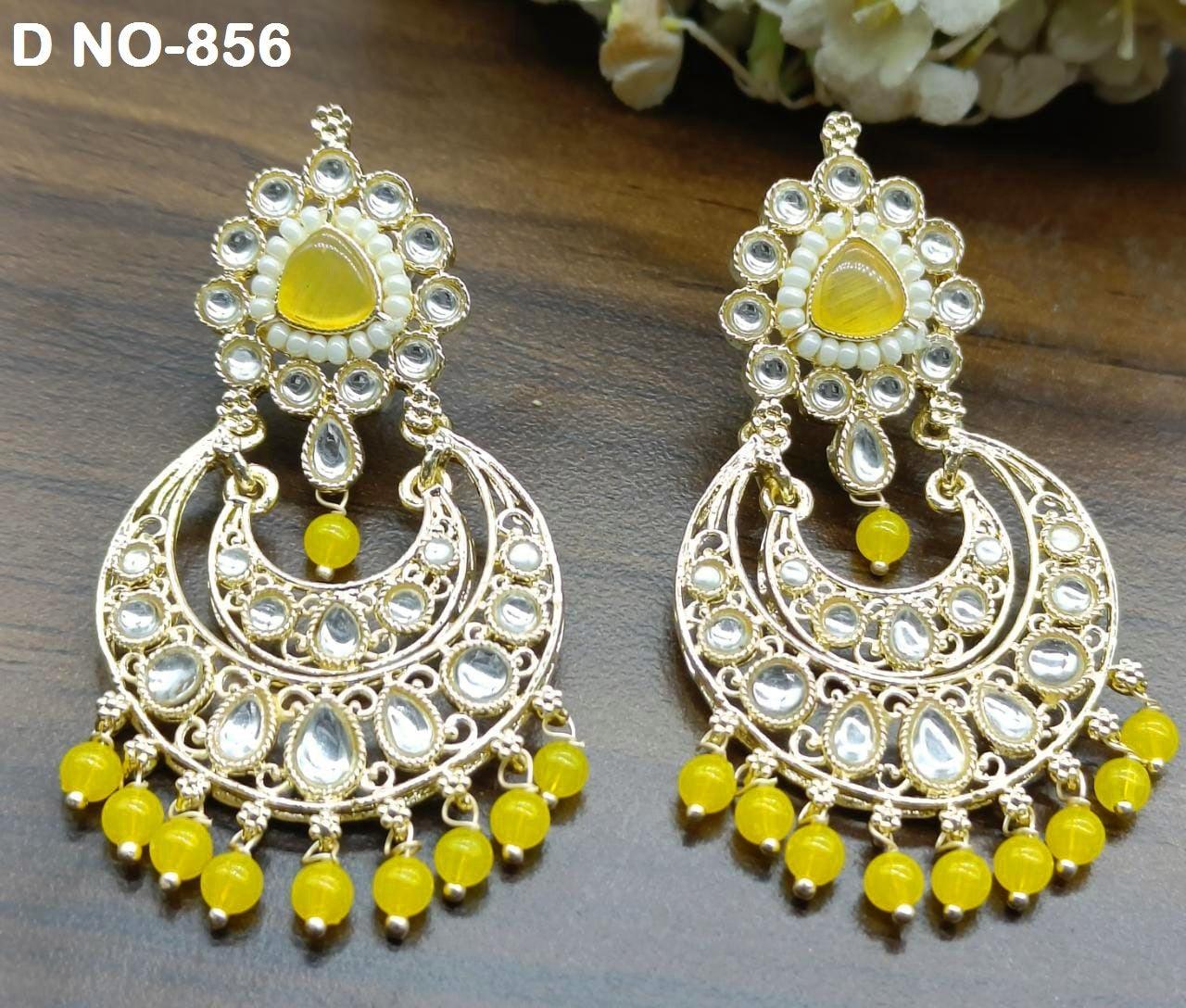 Golden Kundan Earring Sku 856 A1 - rchiecreation