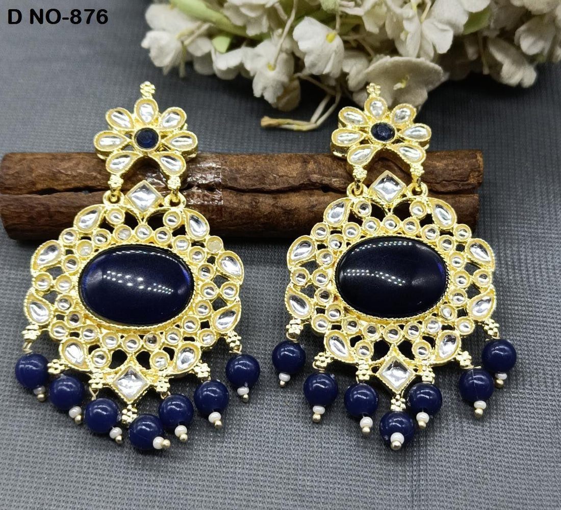 Golden Kundan Earring Sku-876 A1 - rchiecreation