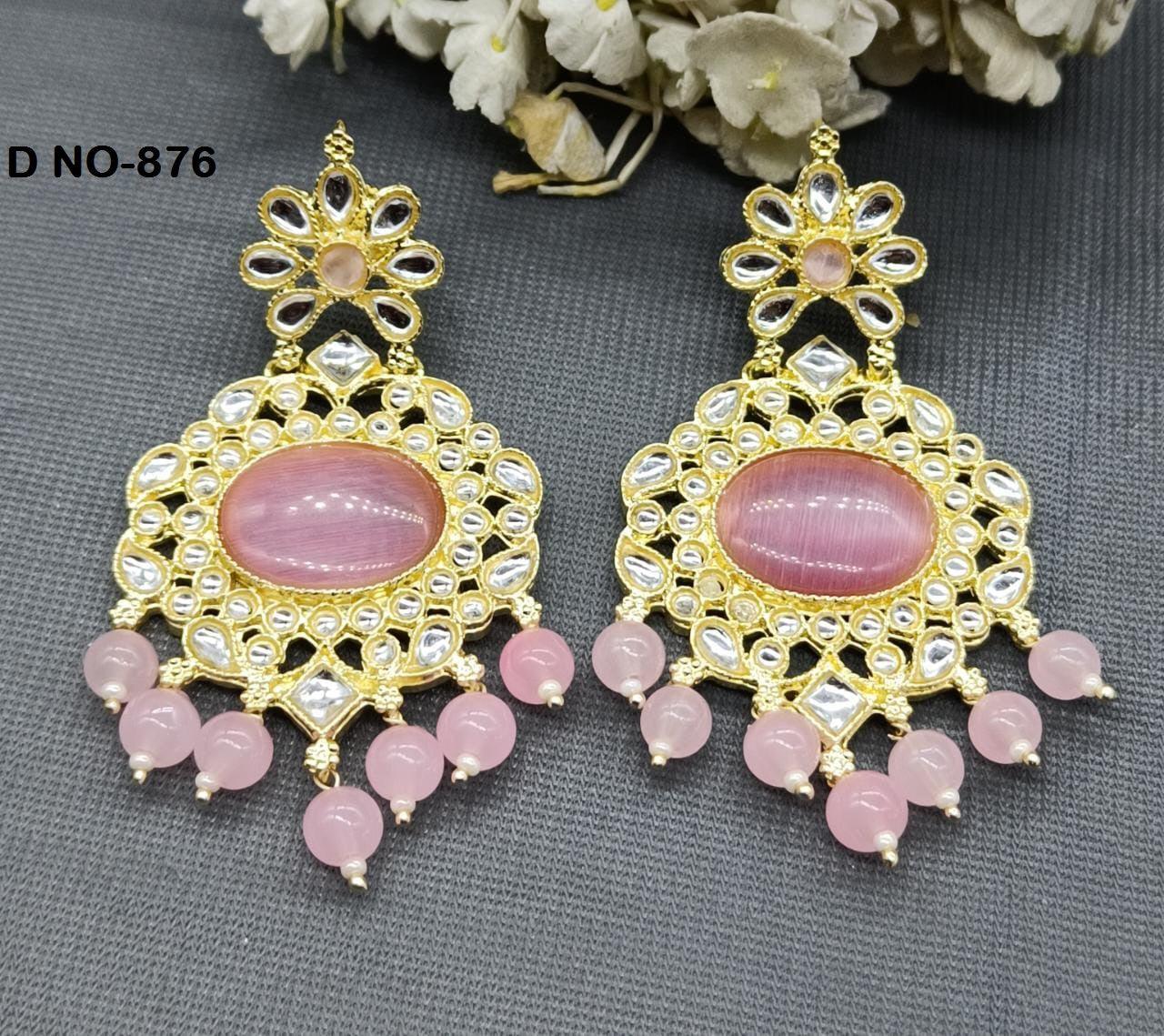 Golden Kundan Earring Sku-876 A1 - rchiecreation