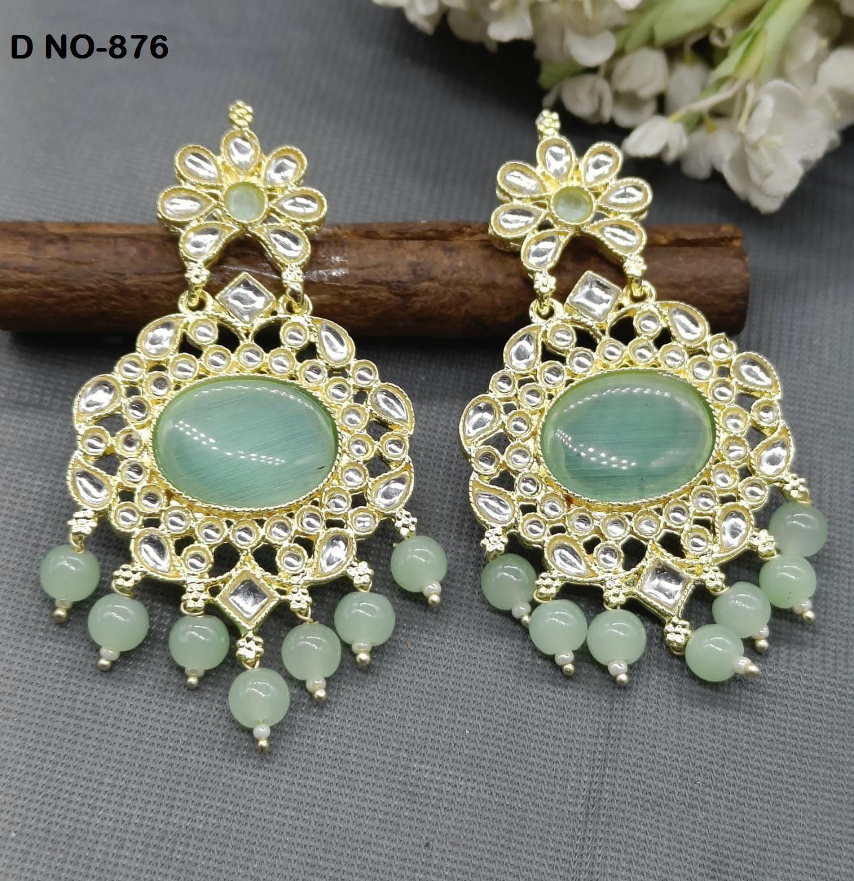 Golden Kundan Earring Sku-876 A1 - rchiecreation