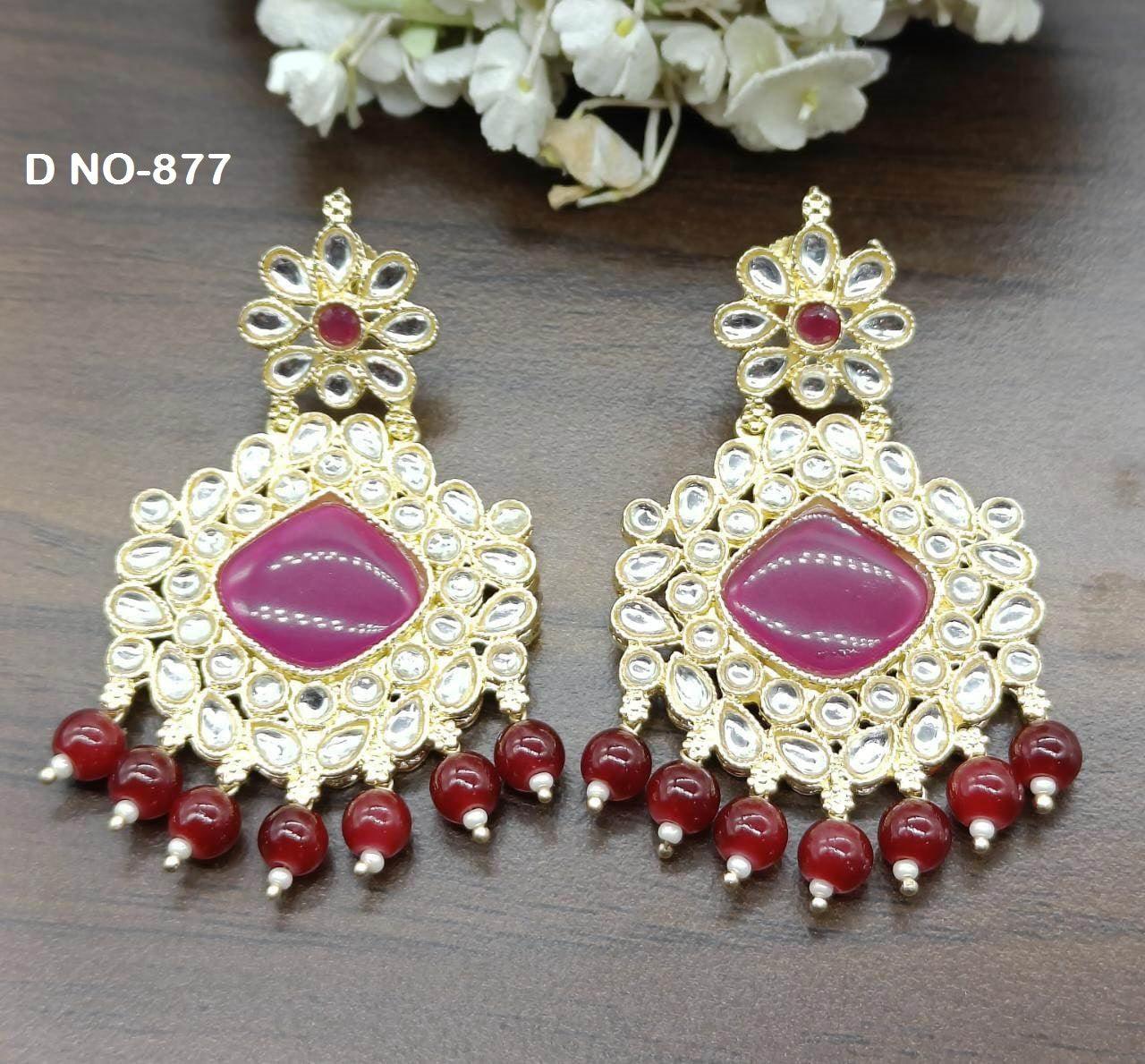 Golden Kundan Earring Sku-877 A1 - rchiecreation