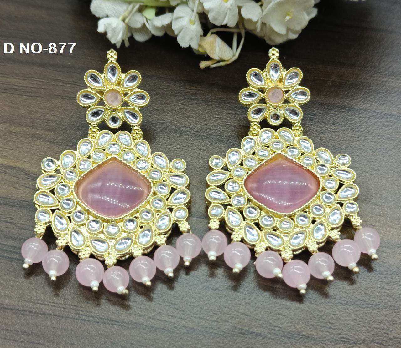 Golden Kundan Earring Sku-877 A1 - rchiecreation