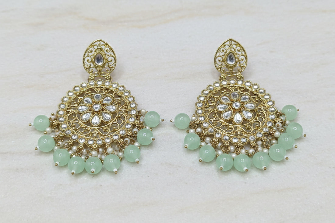 Kundan Earring Mehndi Sku-213 A1 - rchiecreation