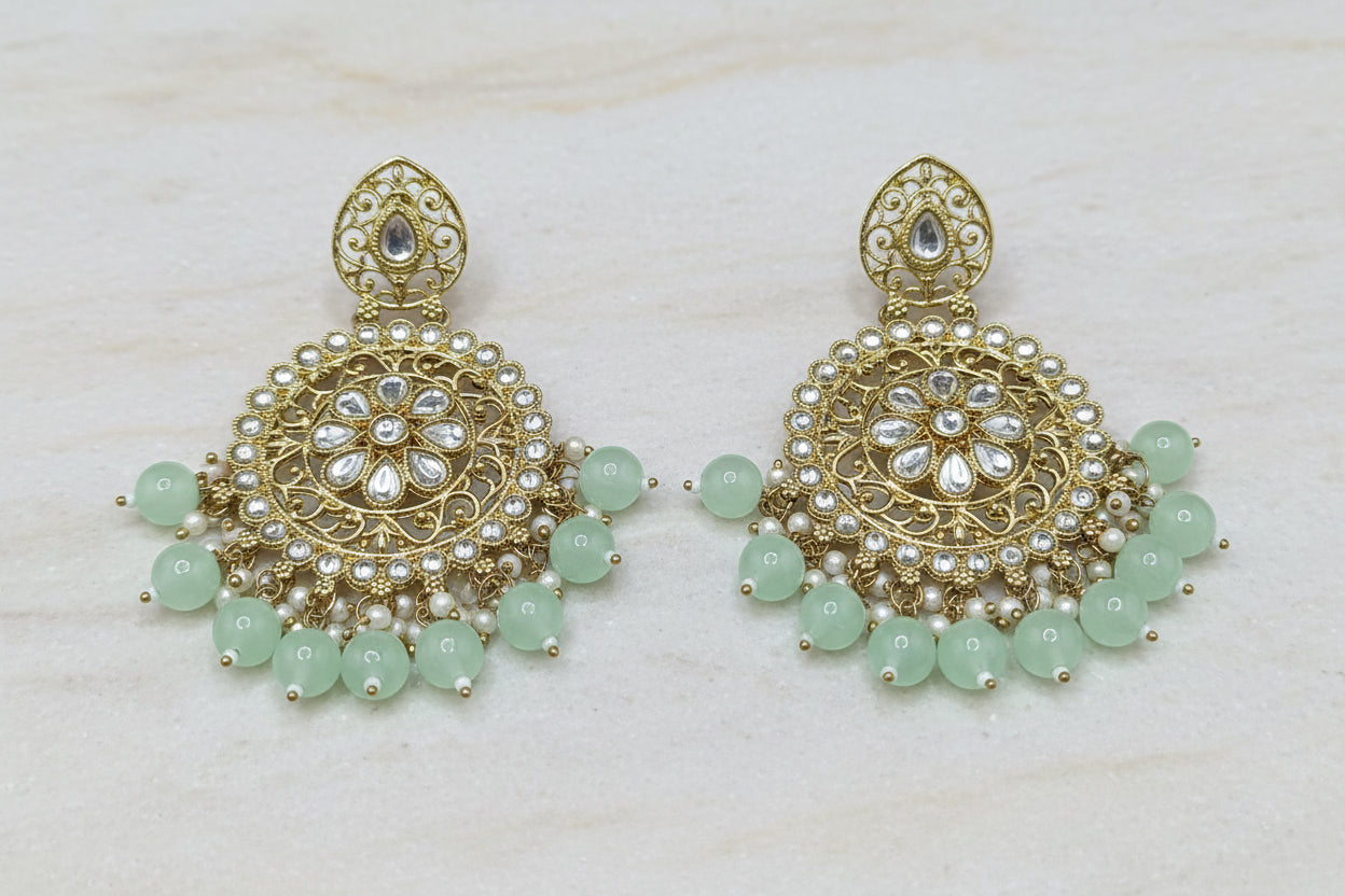 Kundan Earring Mehndi Sku-213 A1 - rchiecreation