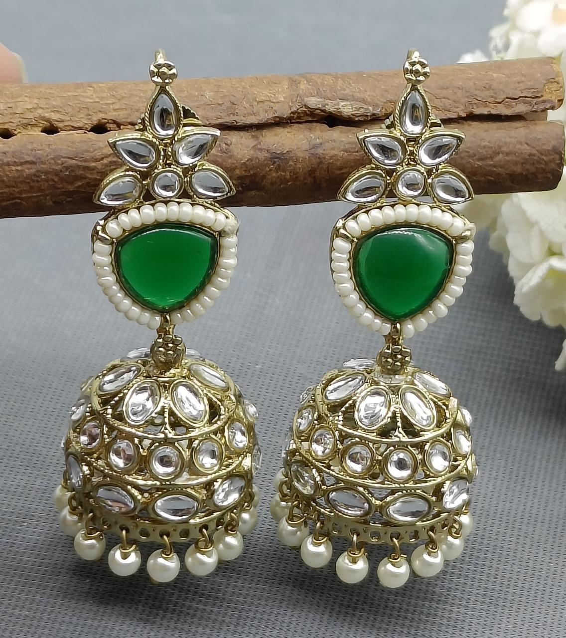 Kundan Earring Mehndi Sku-807 A4 - rchiecreation