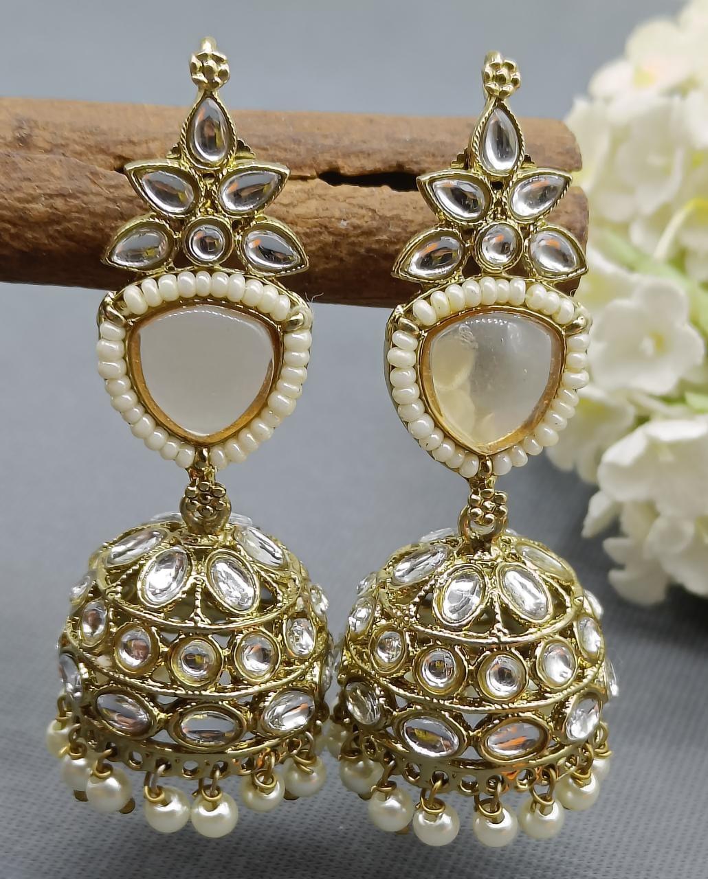 Kundan Earring Mehndi Sku-807 A4 - rchiecreation