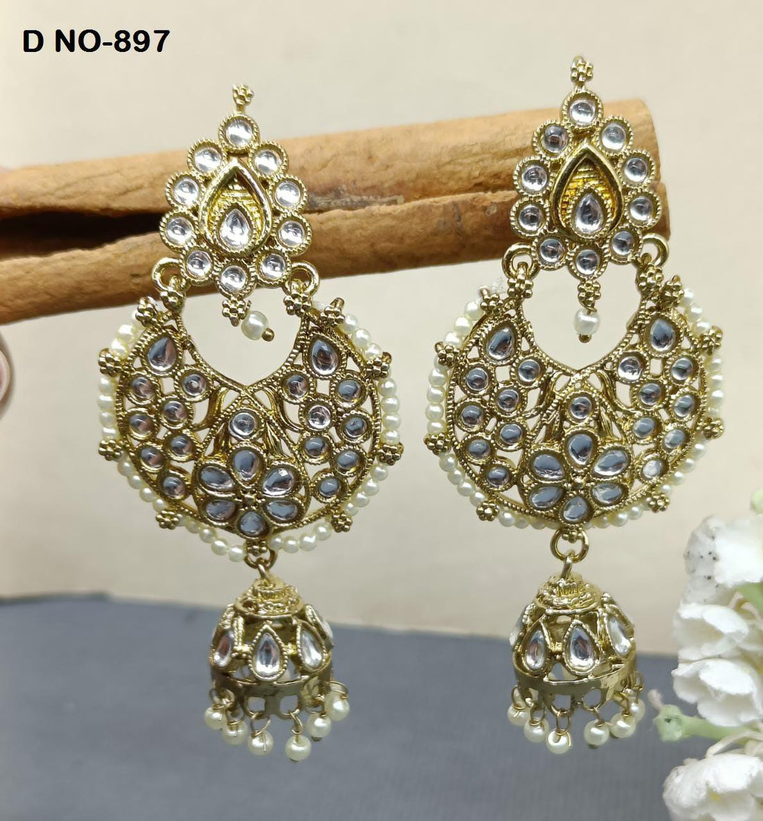 Kundan Jhumki Earring Sku-897 A4 - rchiecreation