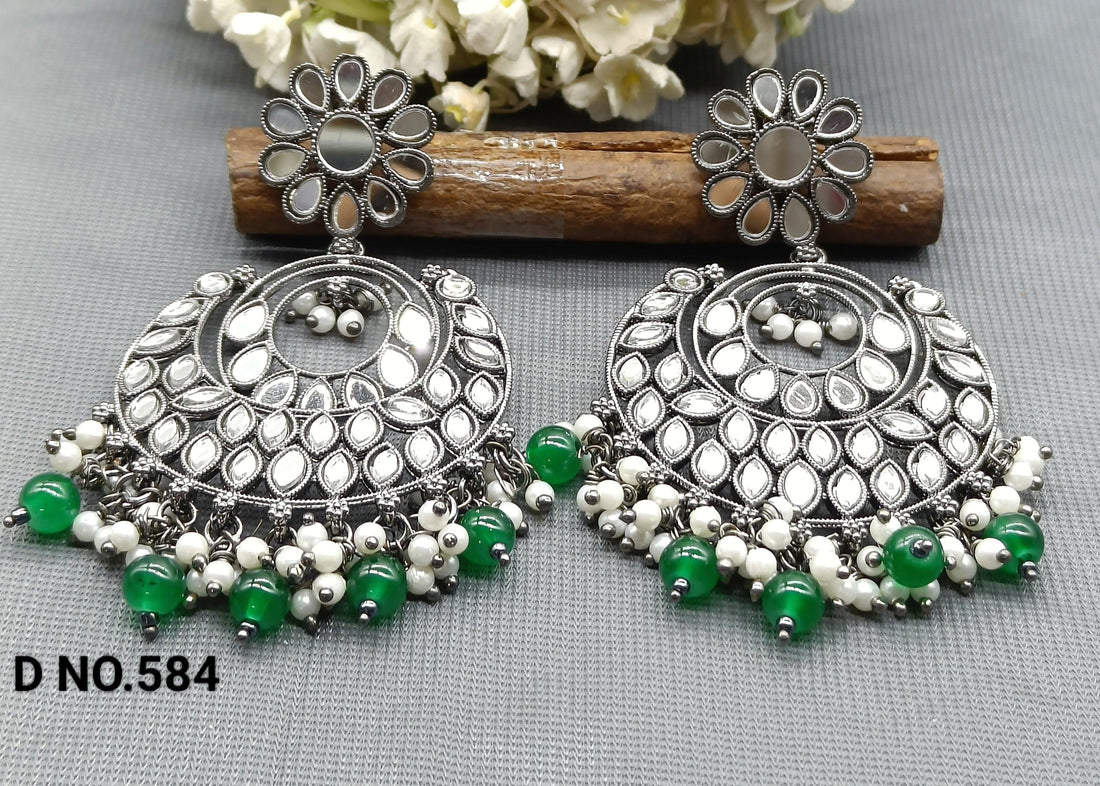 Kundan Mirror Earring Victorian Sku-584 E3 - rchiecreation