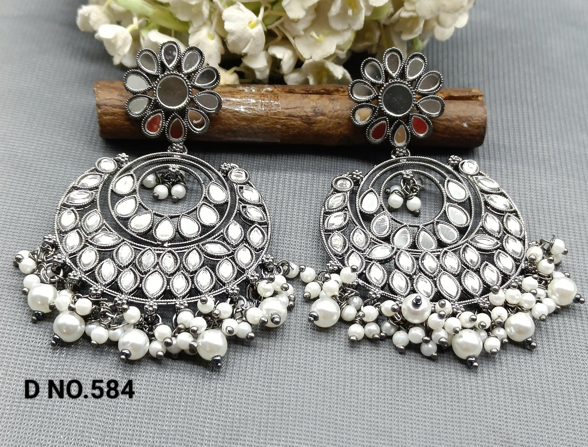Kundan Mirror Earring Victorian Sku-584 E3 - rchiecreation