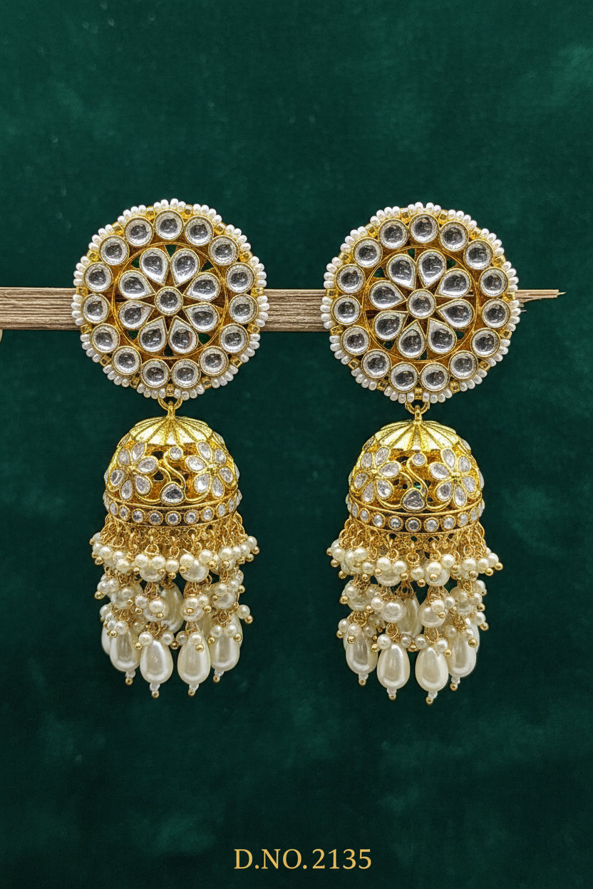 Long Jhumka Pachi kundan earring-2135 - rchiecreation