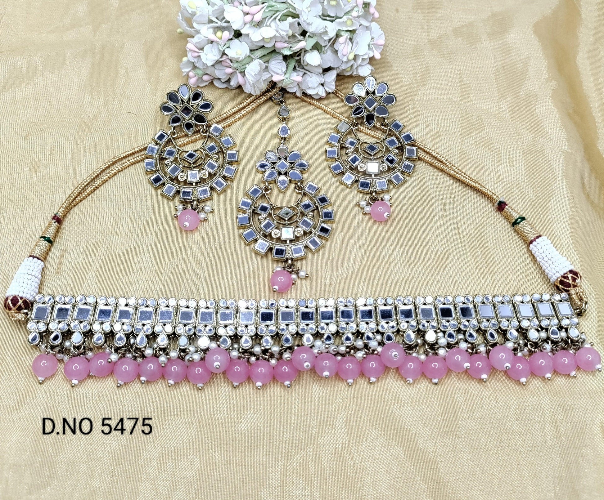 Mirror Kundan Necklace Mehndi Set Sku 5475 B1 - rchiecreation
