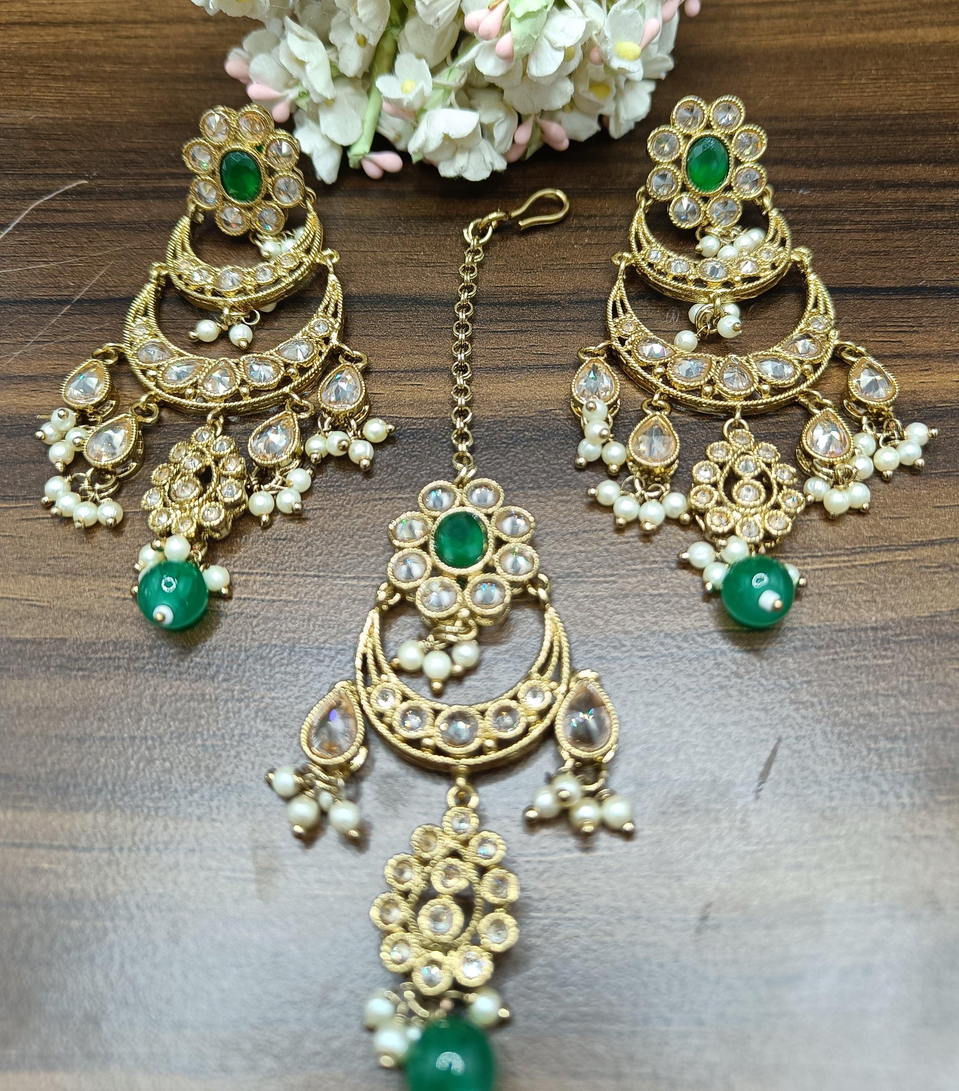 Polki Earring & Tica Mehndi Sku 446 A2 - rchiecreation