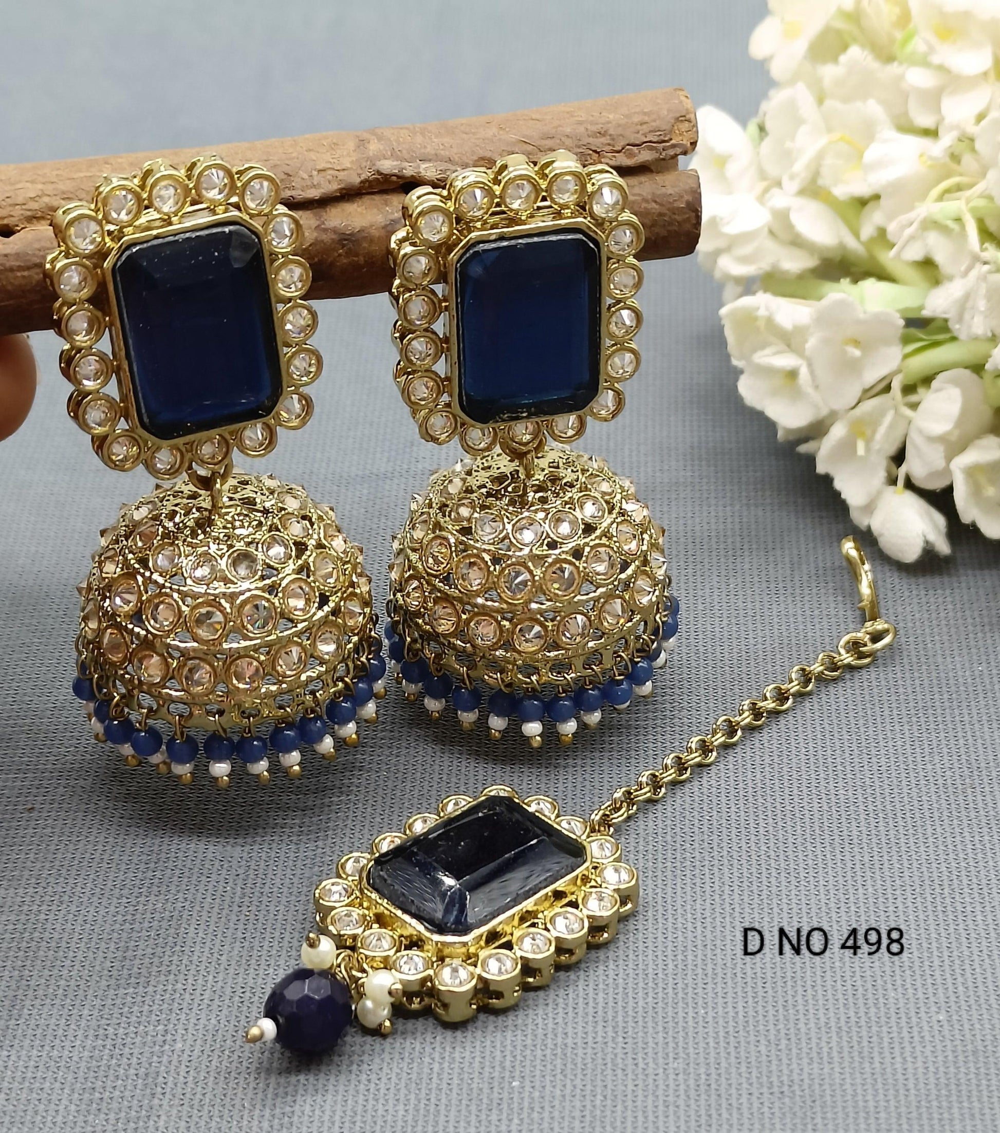 Polki Earring & Tica Mehndi Sku-498 A4 - rchiecreation