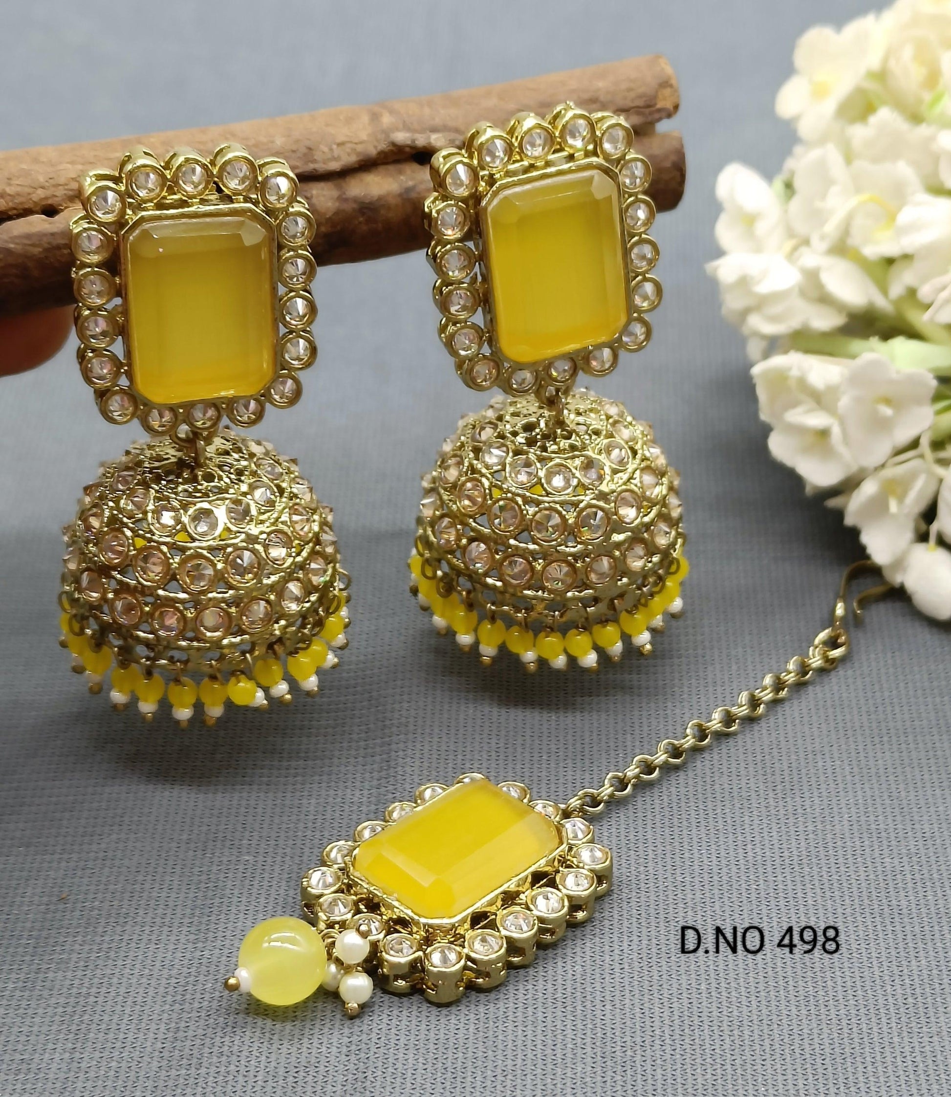 Polki Earring & Tica Mehndi Sku-498 A4 - rchiecreation