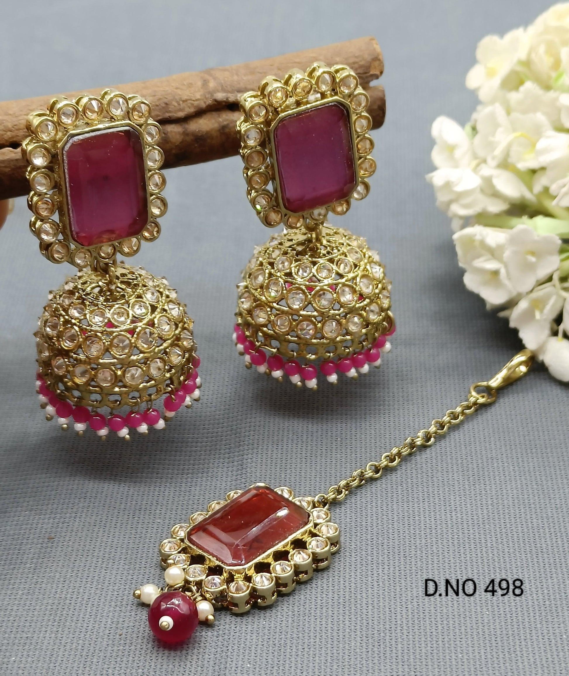 Polki Earring & Tica Mehndi Sku-498 A4 - rchiecreation