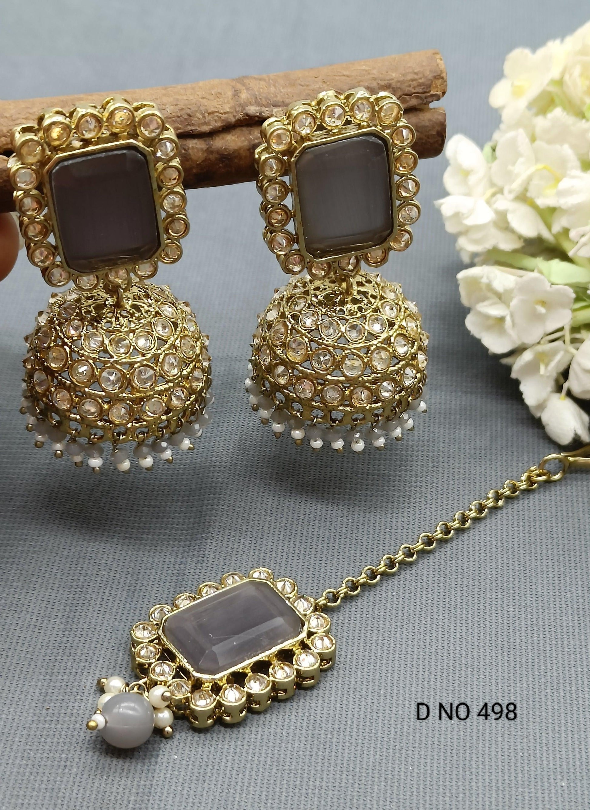 Polki Earring & Tica Mehndi Sku-498 A4 - rchiecreation