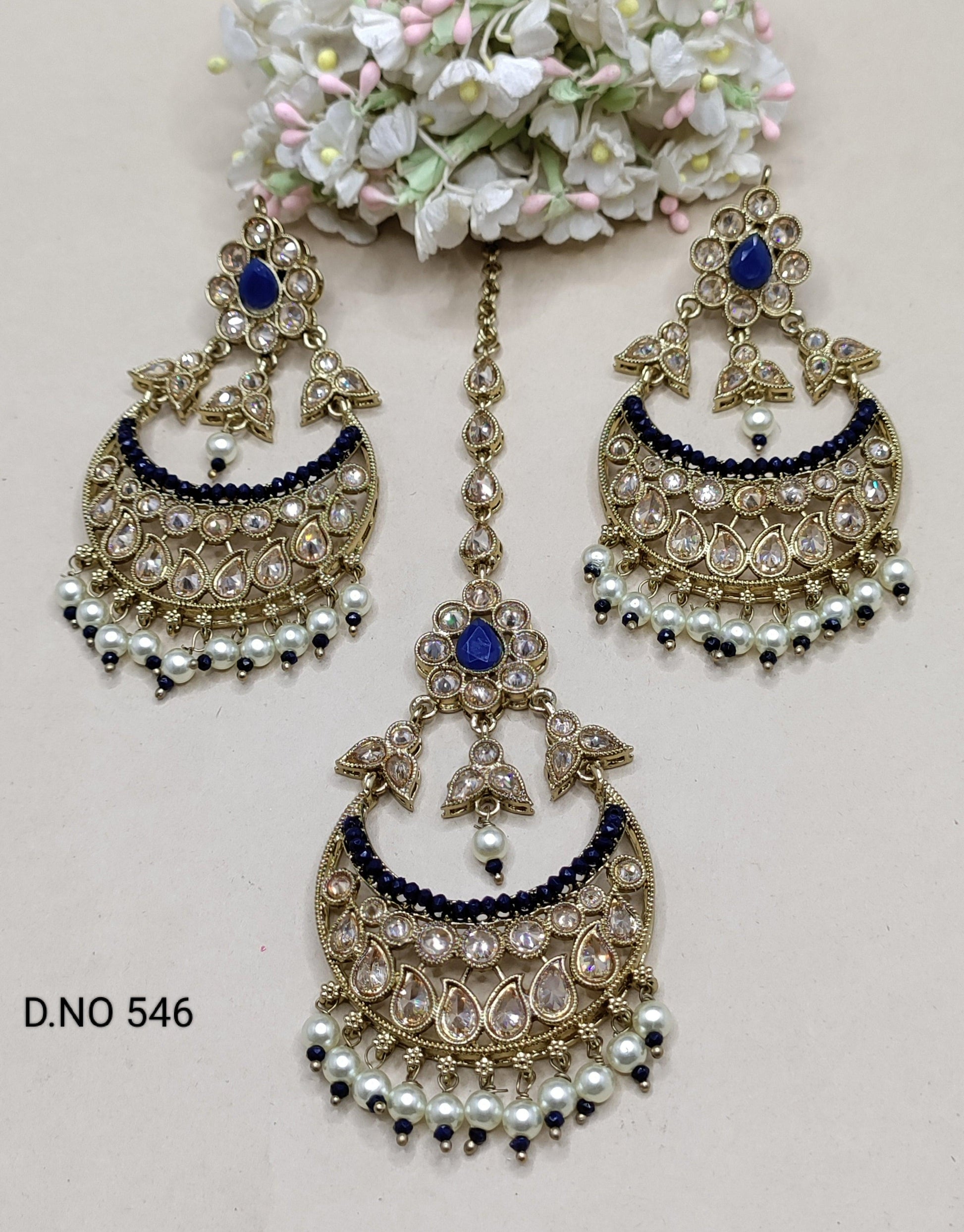 Polki Earring & Tica Mehndi Sku 546 A1 - rchiecreation