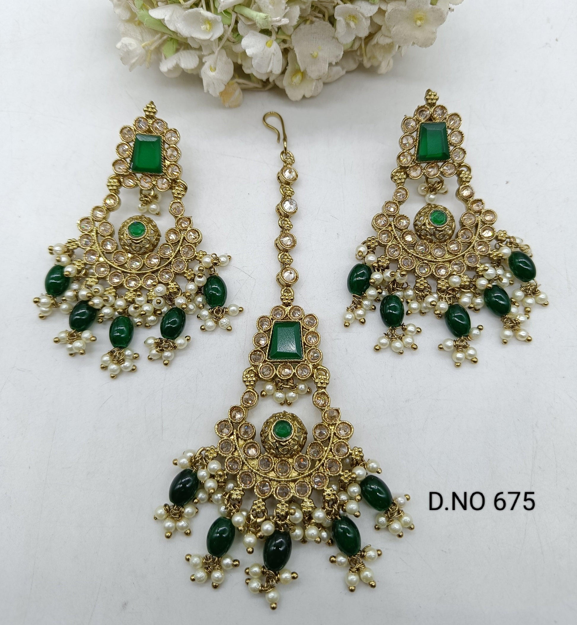 Polki Earring & Tica Mehndi Sku 675 A2 - rchiecreation