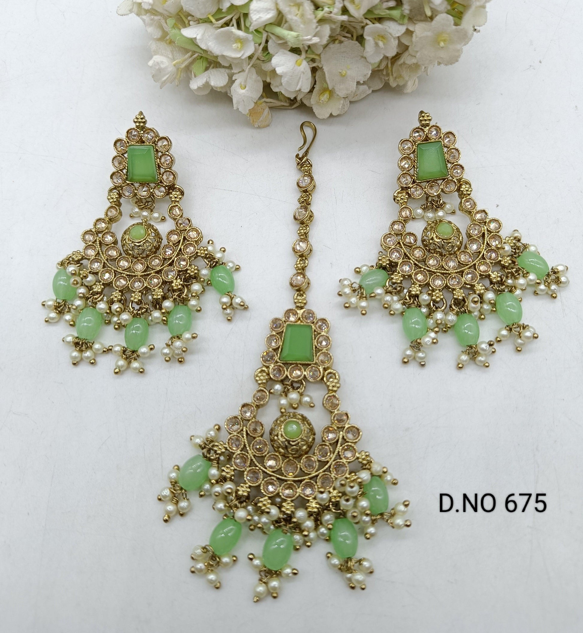 Polki Earring & Tica Mehndi Sku 675 A2 - rchiecreation