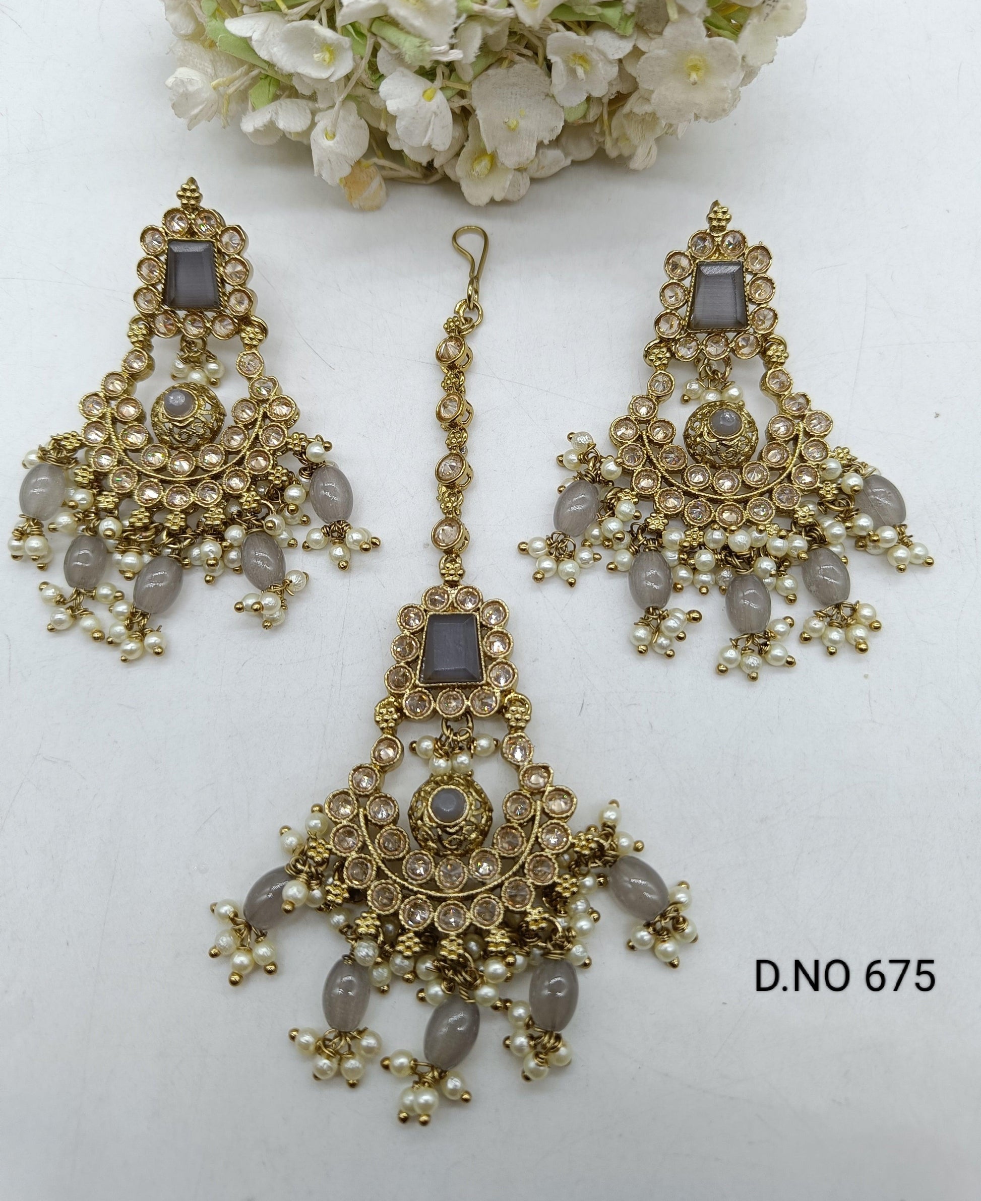 Polki Earring & Tica Mehndi Sku 675 A2 - rchiecreation